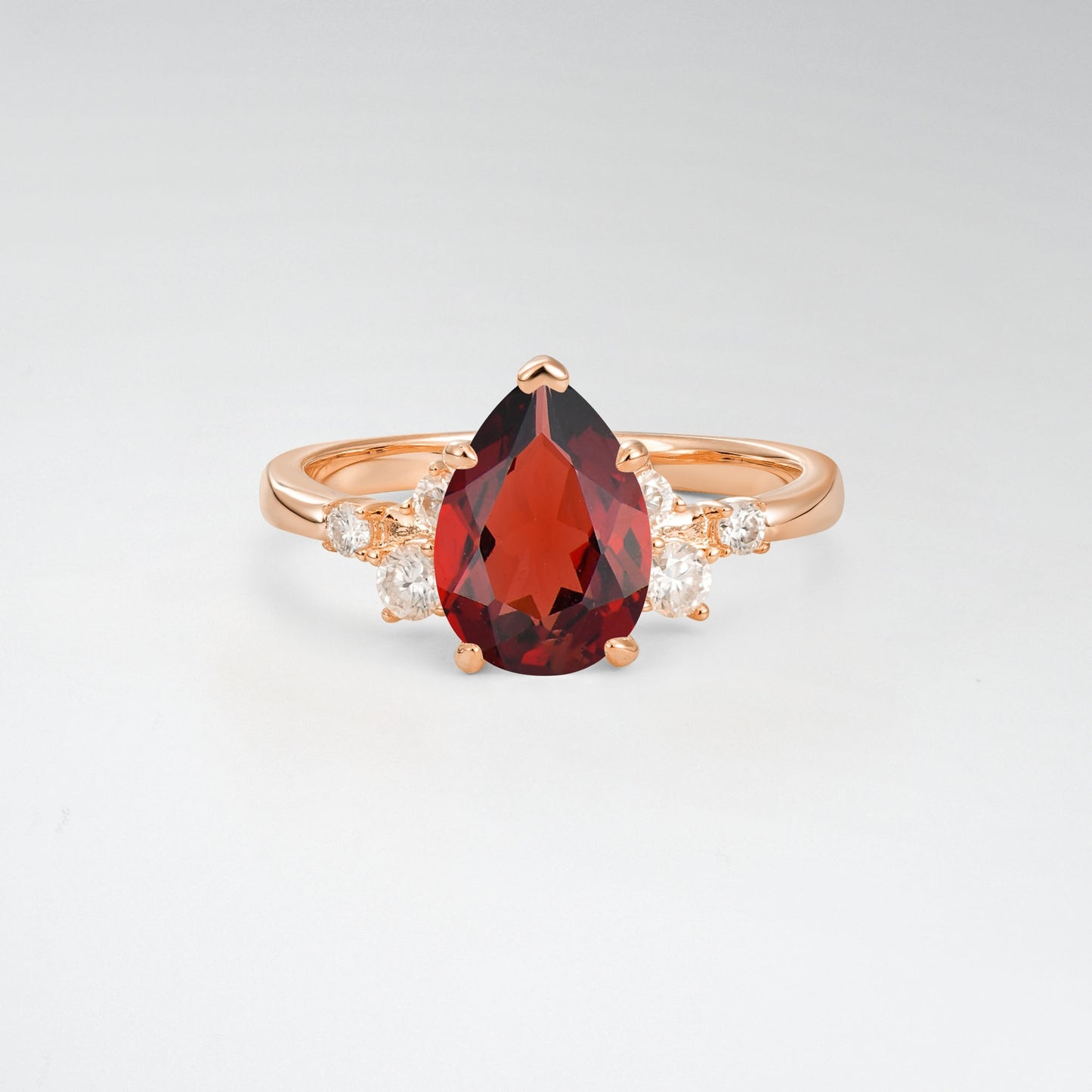 Unique Teardrop Garnet Side Stone Cluster Engagement Ring - Additional view
