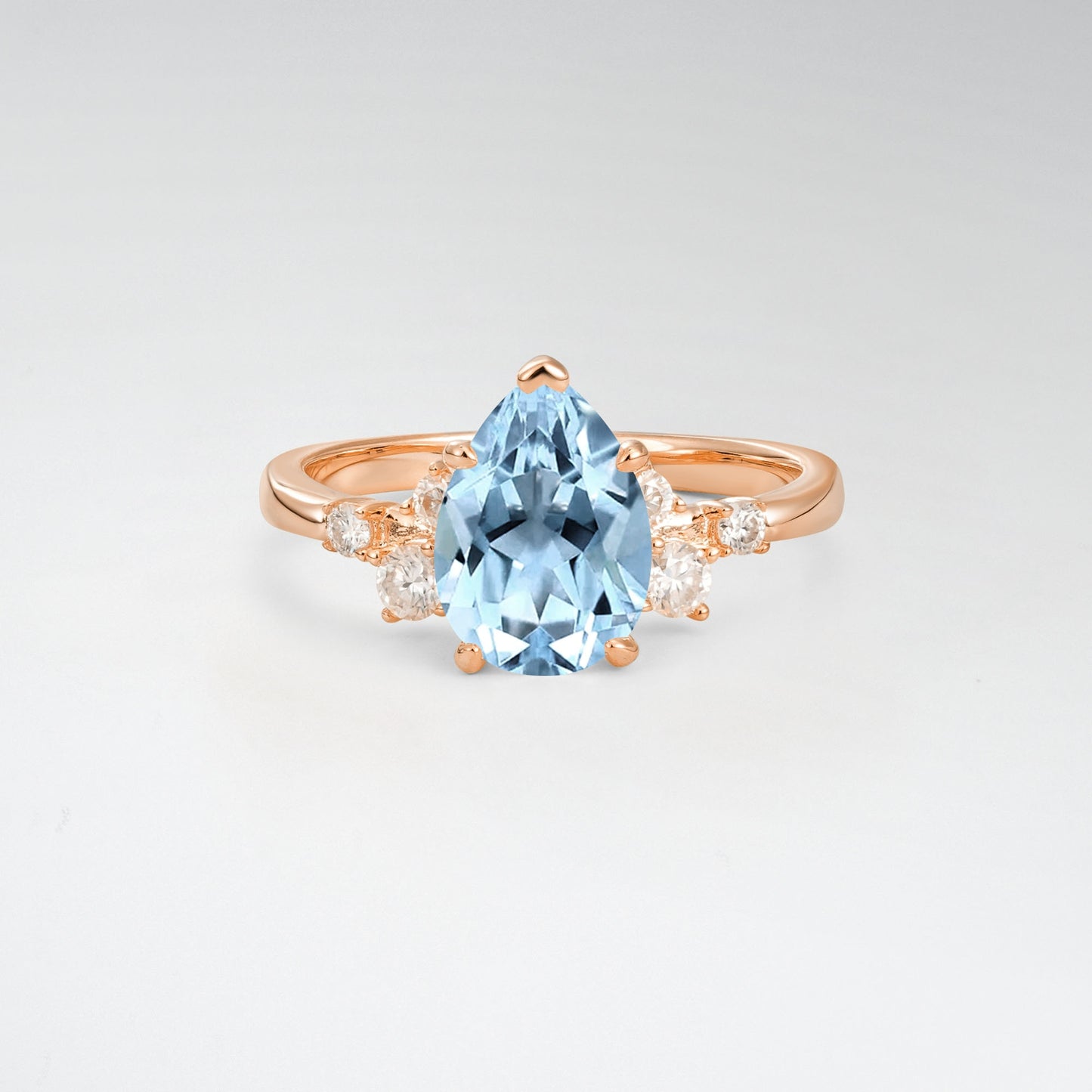Unique Teardrop Shaped Aquamarine Side Stone Cluster Engagement Ring - Additional view