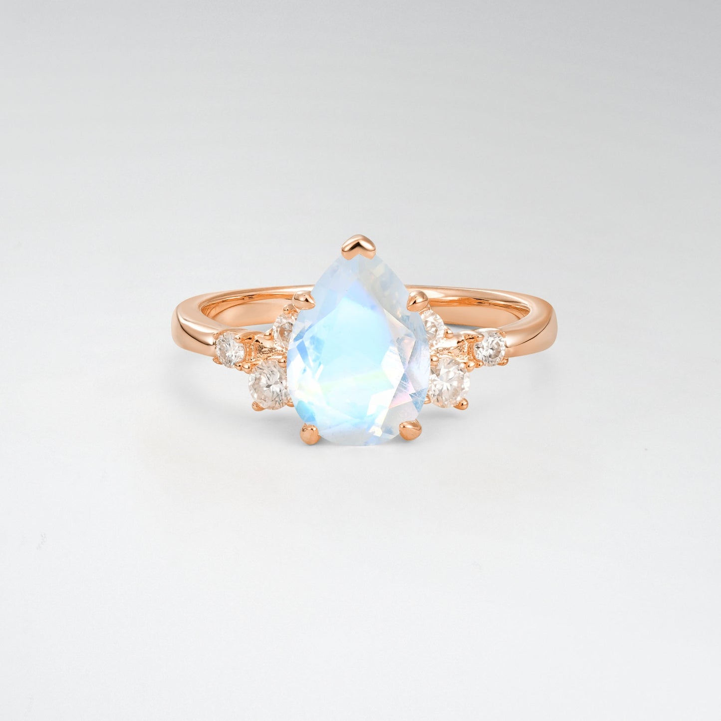 Unique Teardrop Shaped Moonstone Side Stone Cluster Engagement Ring - Additional view