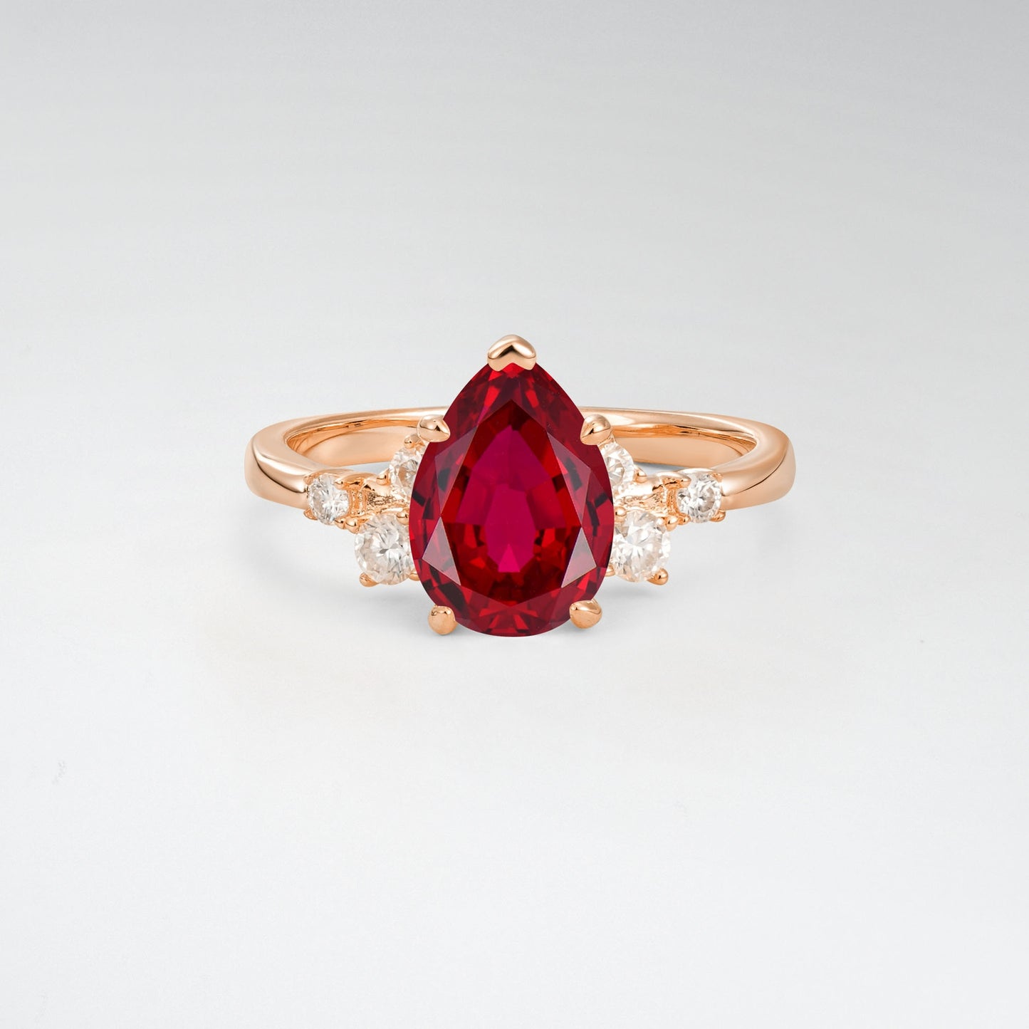 Unique Teardrop Ruby Side Stone Cluster Engagement Ring - Additional view