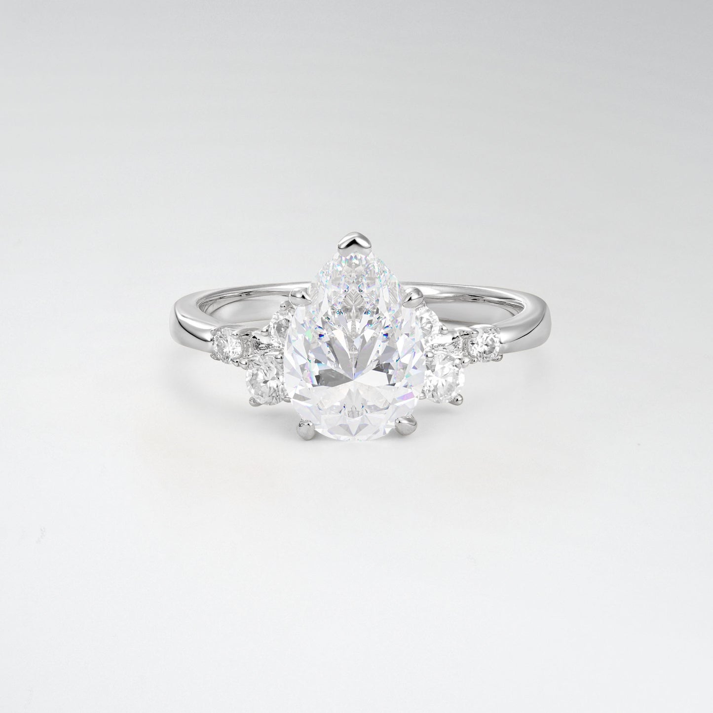 Unique Teardrop Moissanite Side Stone Cluster Engagement Ring - Additional view