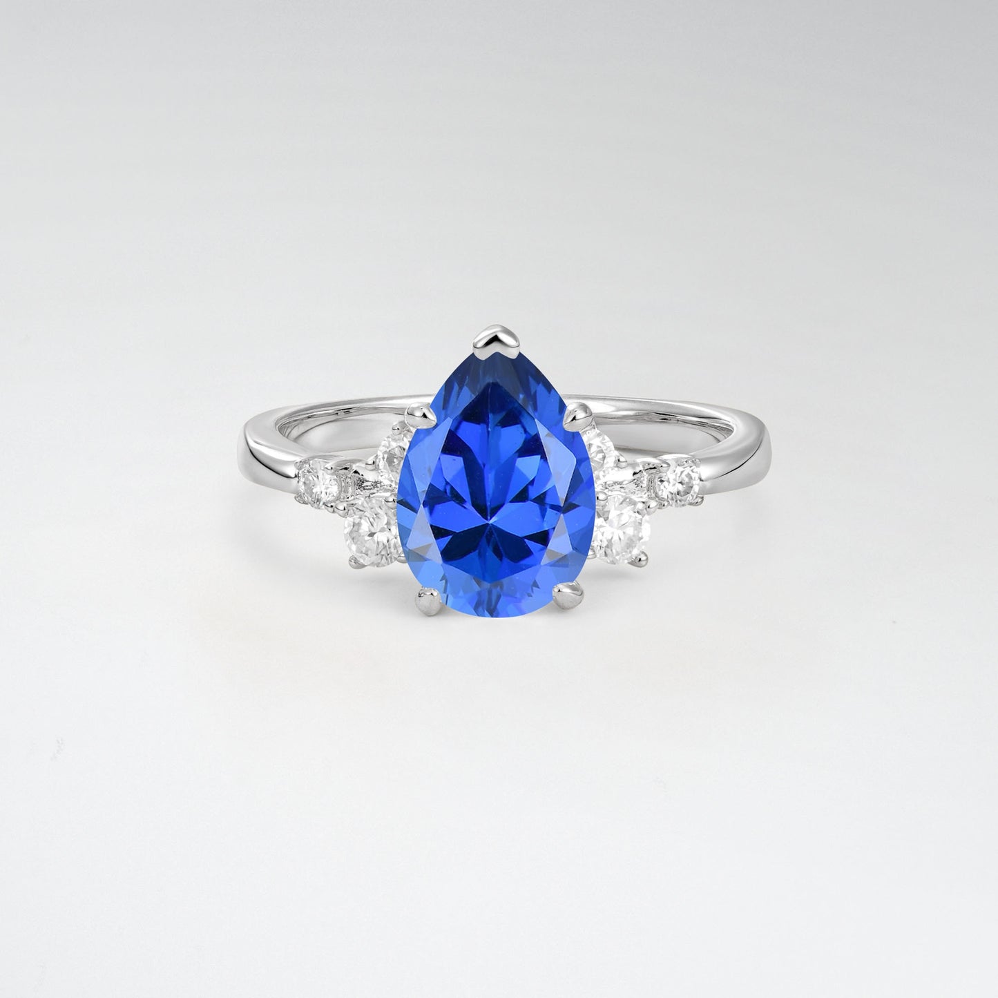 Unique Teardrop Shaped Sapphire Side Stone Cluster Engagement Ring - Additional view