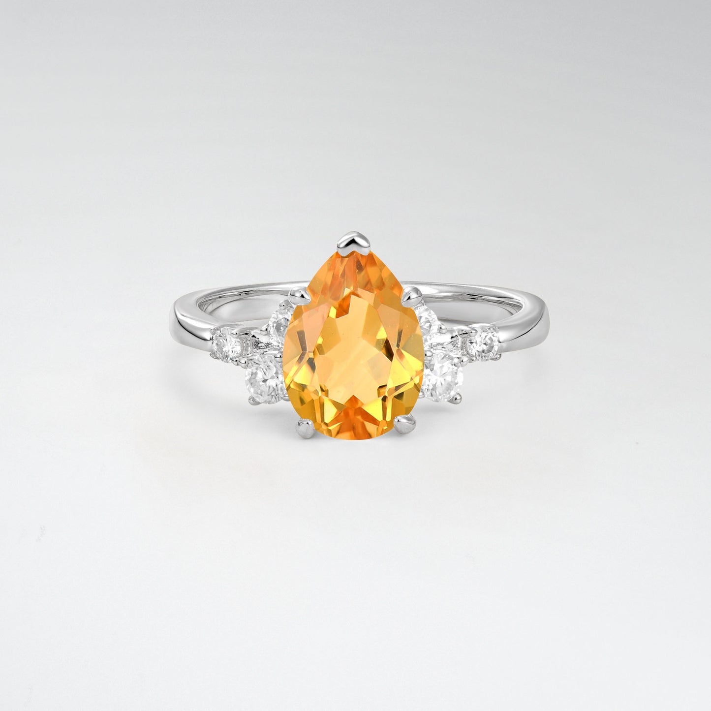 Unique Teardrop Shaped Citrine Side Stone Cluster Engagement Ring - Additional view