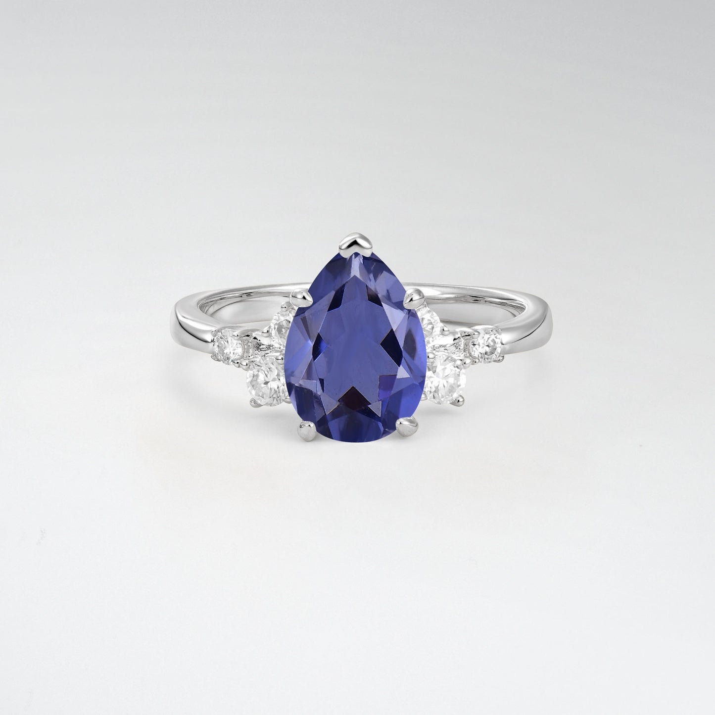 Unique Teardrop Tanzanite Side Stone Cluster Engagement Ring - Additional view