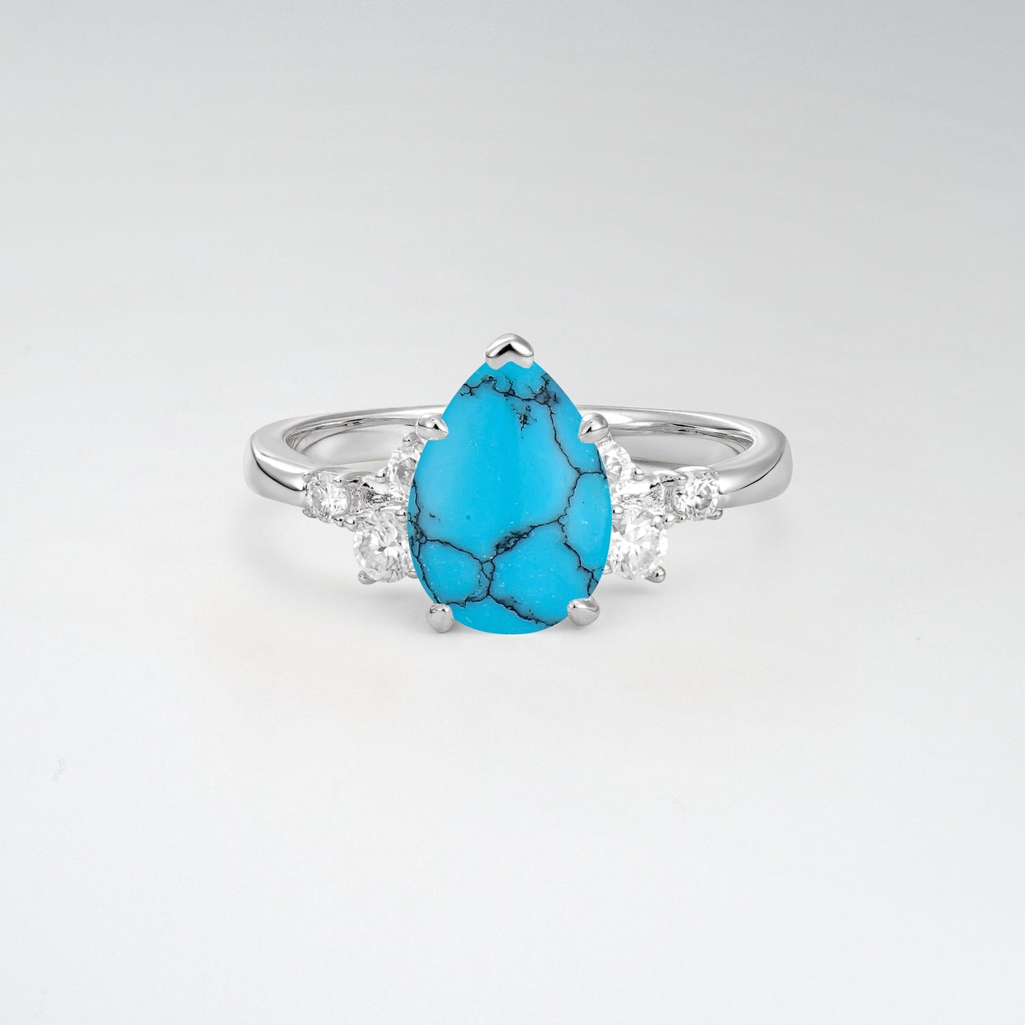 Unique Teardrop Turquoise Side Stone Cluster Engagement Ring - Additional view