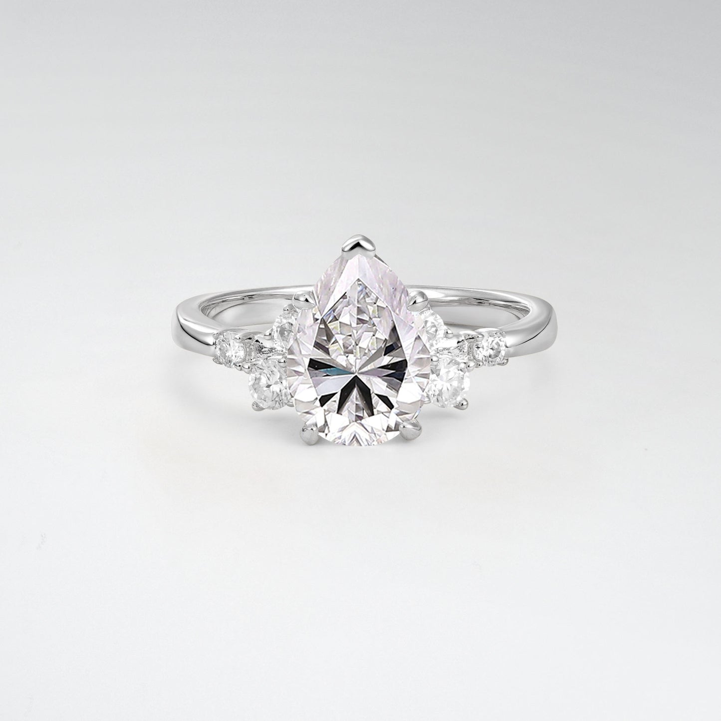 Unique Teardrop Shaped Lab Diamond Side Stone Cluster Engagement Ring - Additional view