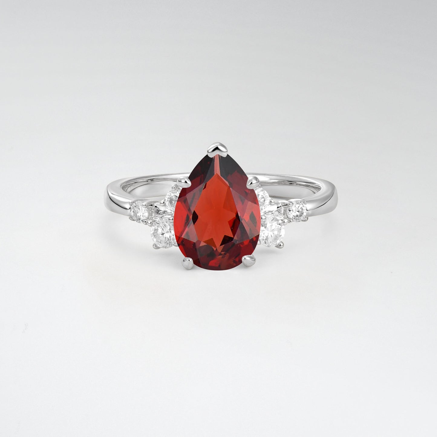 Unique Teardrop Garnet Side Stone Cluster Engagement Ring - Additional view