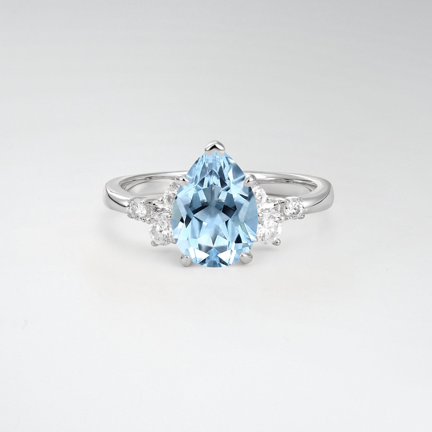 Unique Teardrop Shaped Aquamarine Side Stone Cluster Engagement Ring - Additional view