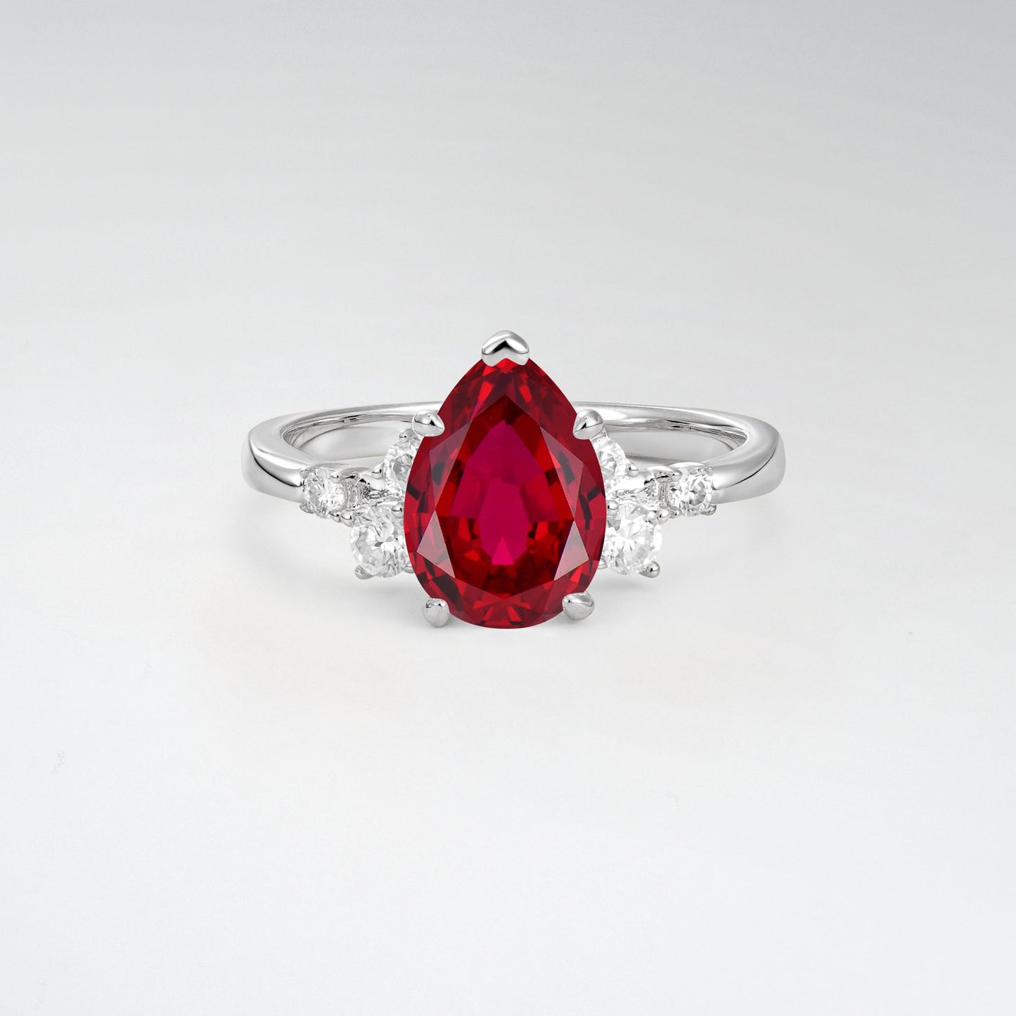 Unique Teardrop Ruby Side Stone Cluster Engagement Ring - Additional view