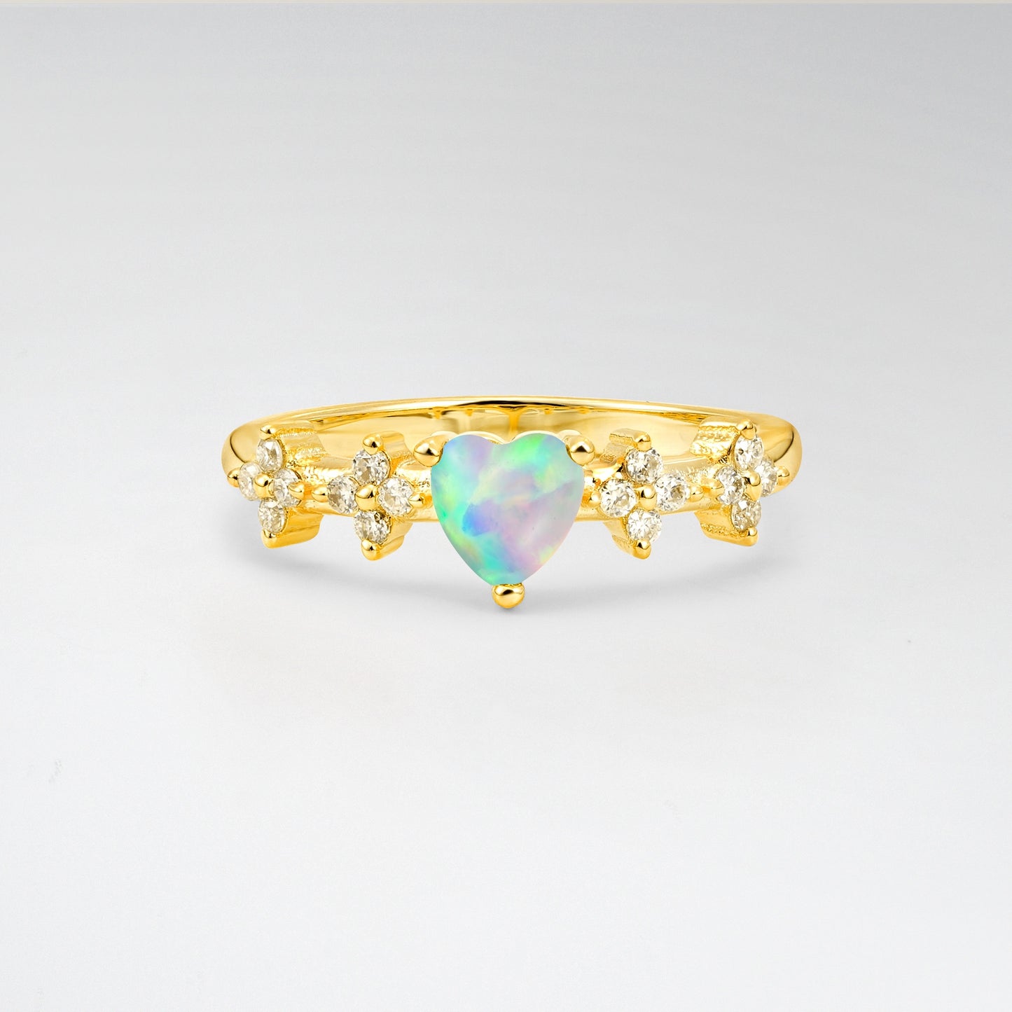 Romantic Heart Cut Opal Floral Accent Engagement Ring - Additional view