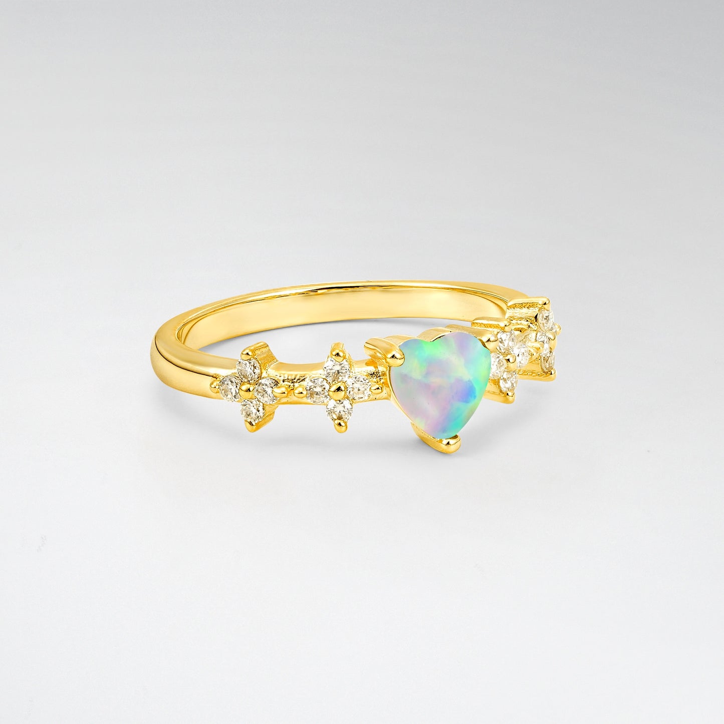 Romantic Heart Cut Opal Floral Accent Engagement Ring - Additional view