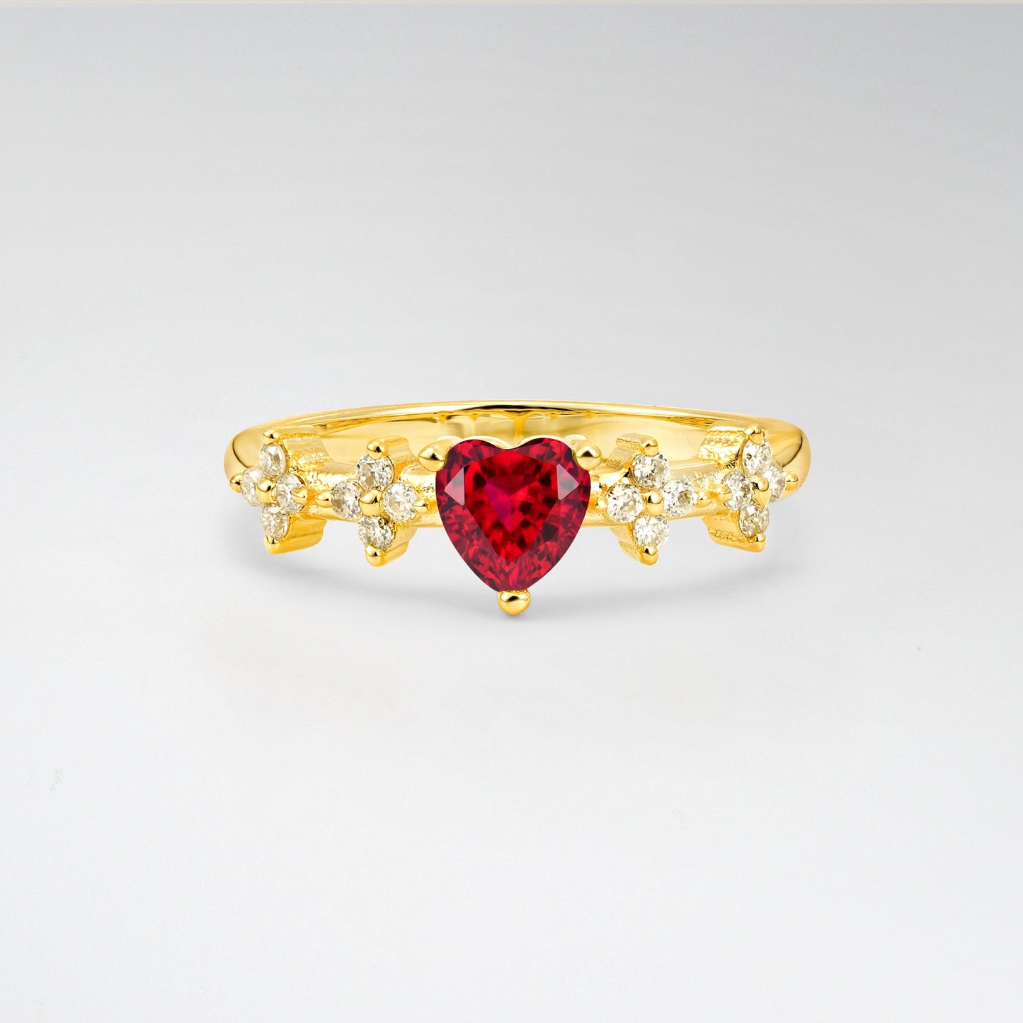 Romantic Heart Cut Ruby Floral Accent Engagement Ring - Additional view