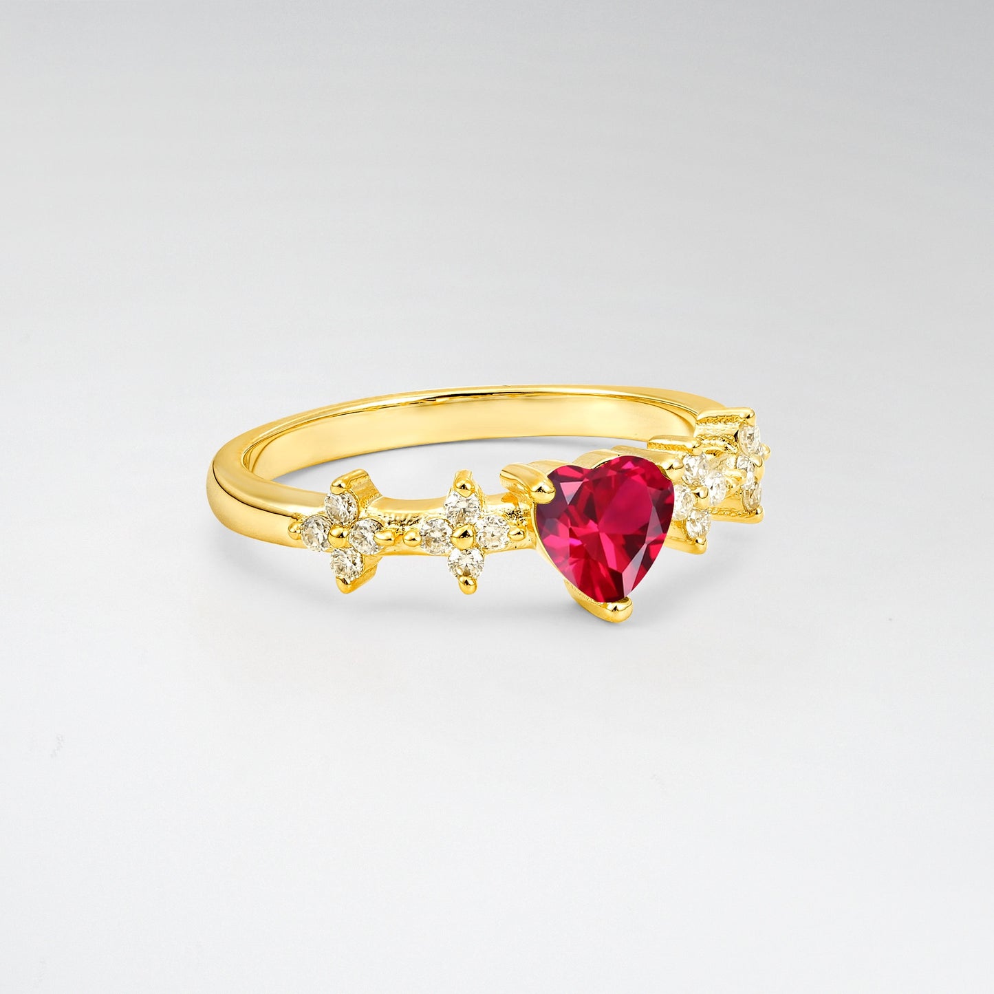 Romantic Heart Cut Ruby Floral Accent Engagement Ring - Additional view