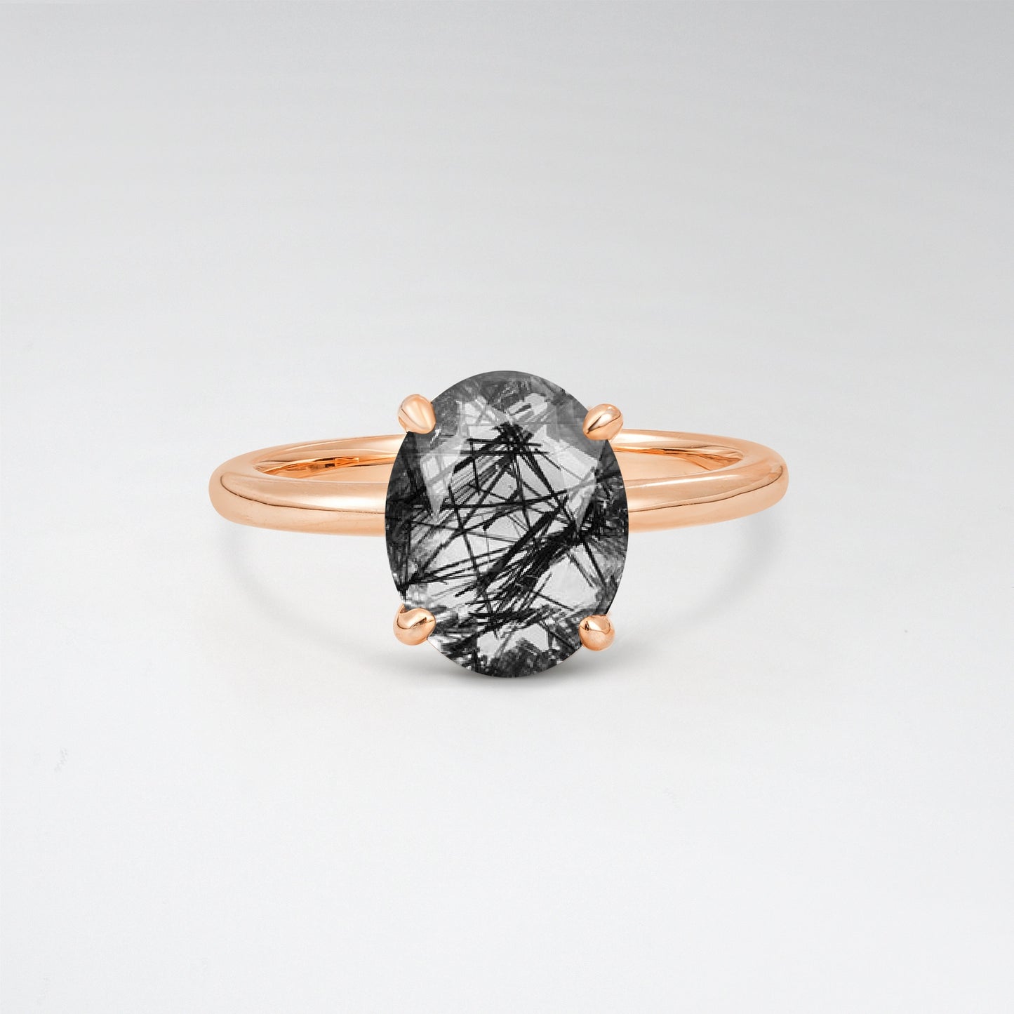 Minimalist Oval Cut Black Rutilated Quartz 3CT Solitaire Engagement Ring - Additional view