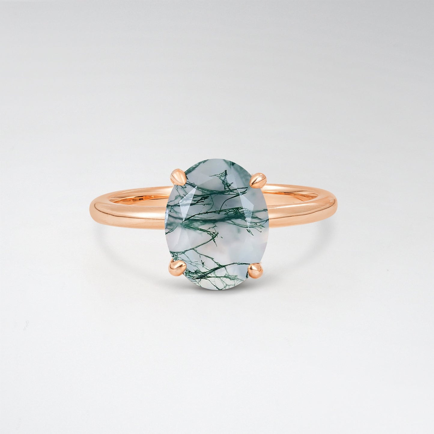 Minimalist Oval Cut Moss Agate 3CT Solitaire Engagement Ring - Additional view
