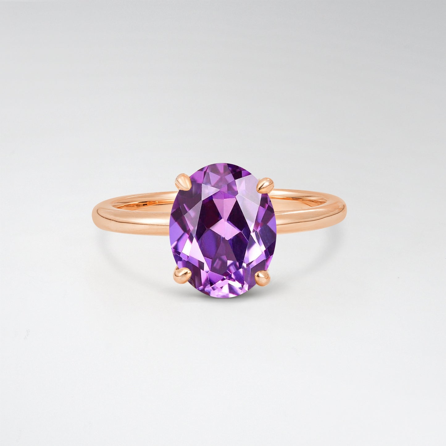 Minimalist Oval Cut Amethyst 3CT Solitaire Engagement Ring - Additional view
