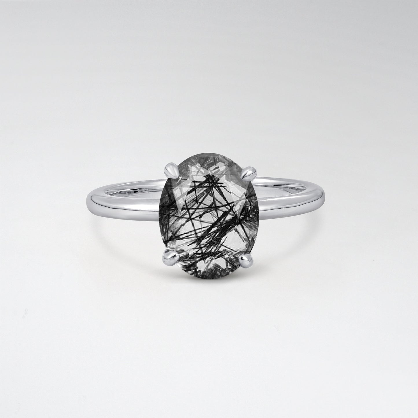 Minimalist Oval Cut Black Rutilated Quartz 3CT Solitaire Engagement Ring - Additional view