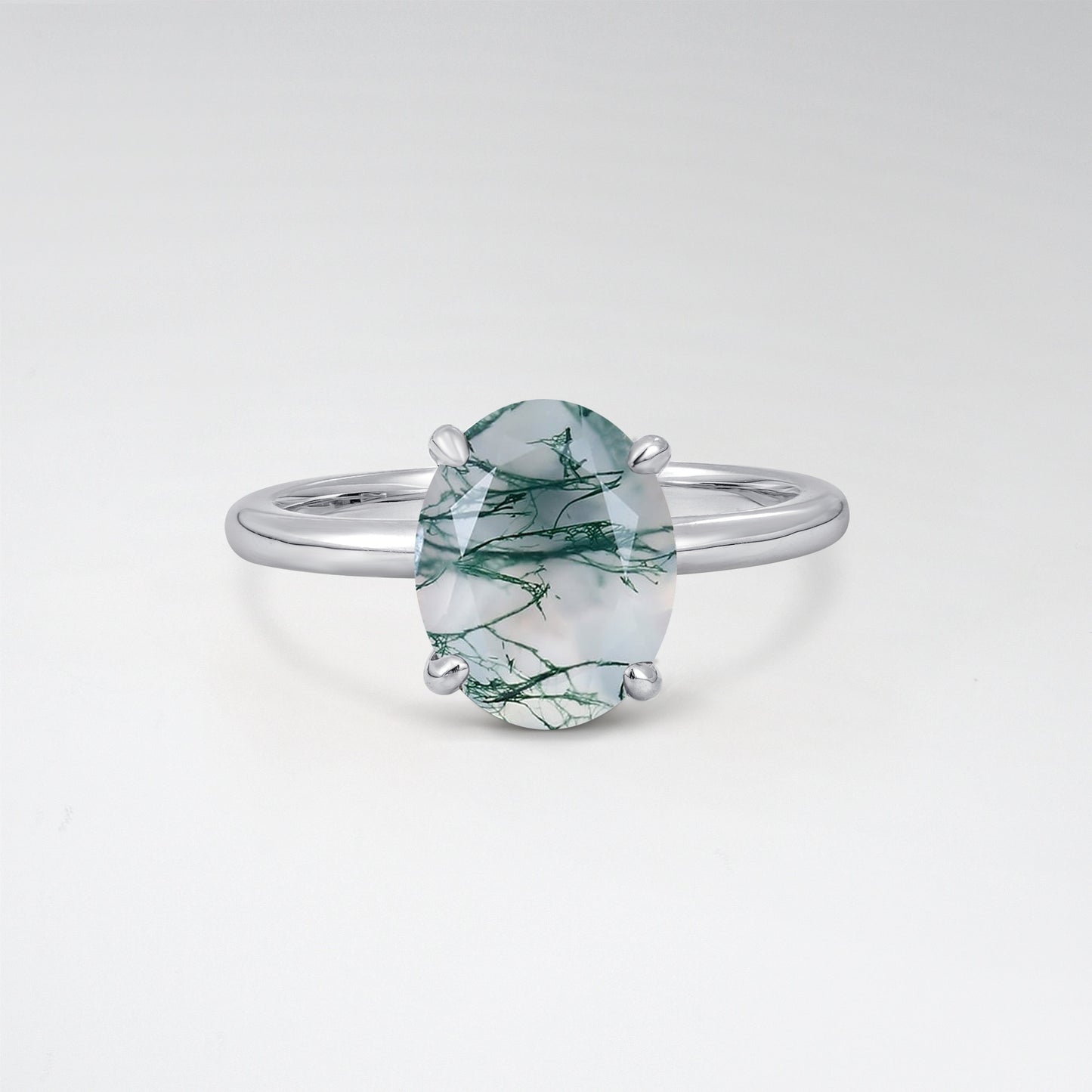 Minimalist Oval Cut Moss Agate 3CT Solitaire Engagement Ring - Additional view