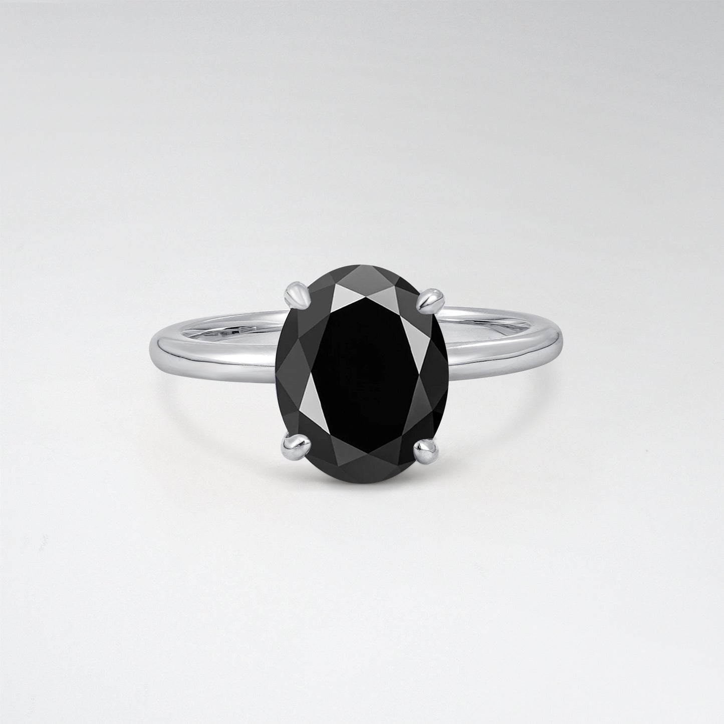 Minimalist Oval Cut Black Onyx 3CT Solitaire Engagement Ring - Additional view