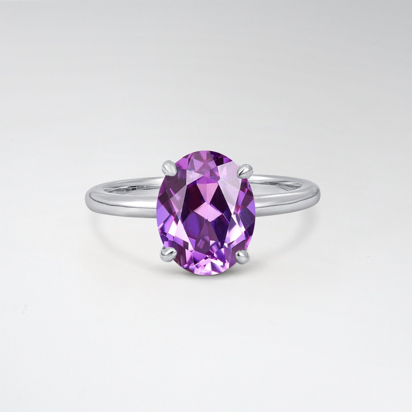 Minimalist Oval Cut Amethyst 3CT Solitaire Engagement Ring - Additional view