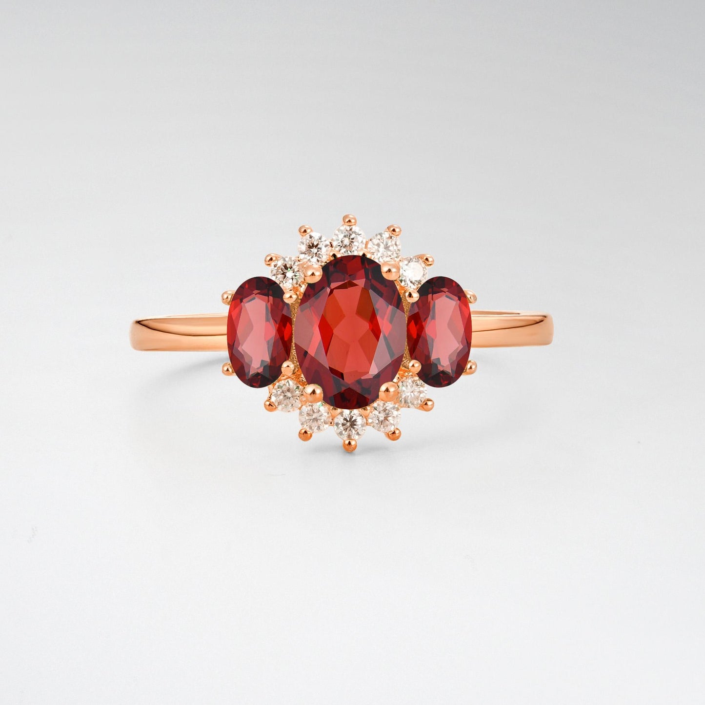 Oval Cut Garnet Cluster Engagement Ring - Additional view