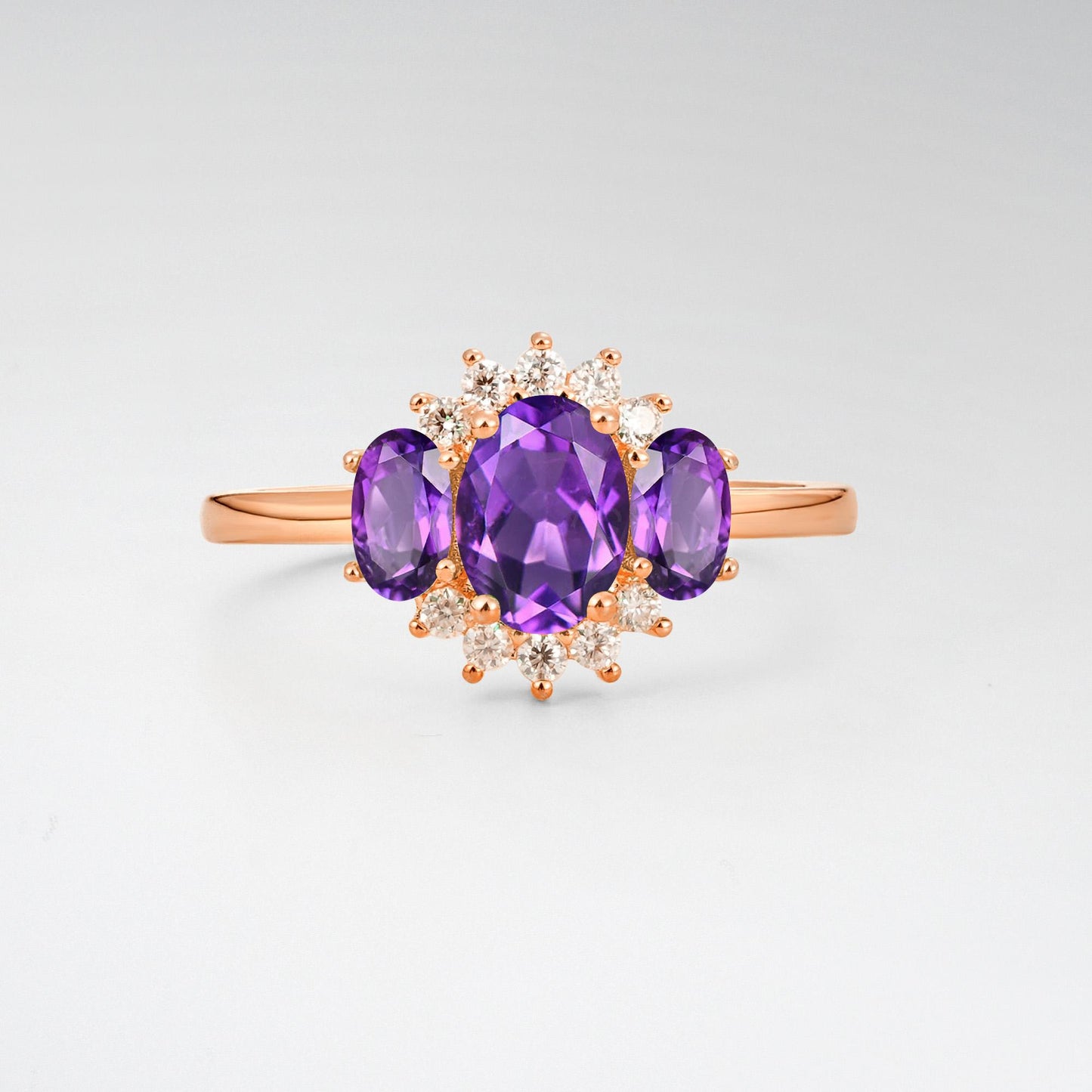 Oval Cut Amethyst Cluster Engagement Ring - Additional view