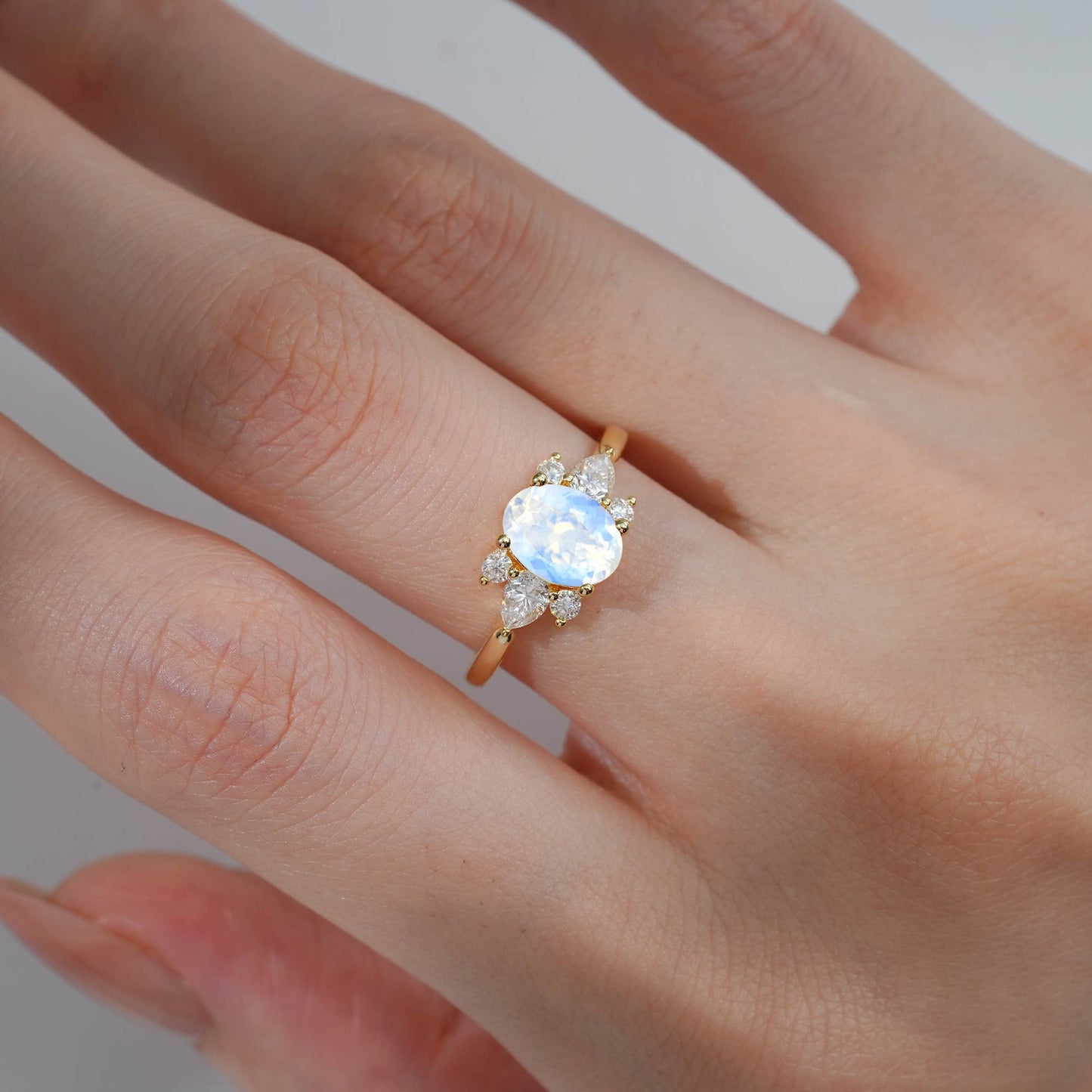 Oval Cut Moonstone Pear Side Stone Engagement Ring - Additional view