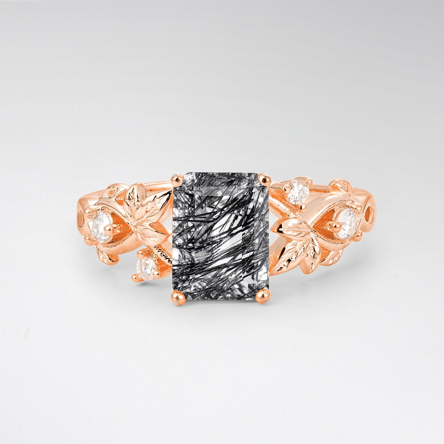 1.5CT Nature-Inspired Emerald Cut Black Rutilated Quartz Engament Ring - Additional view