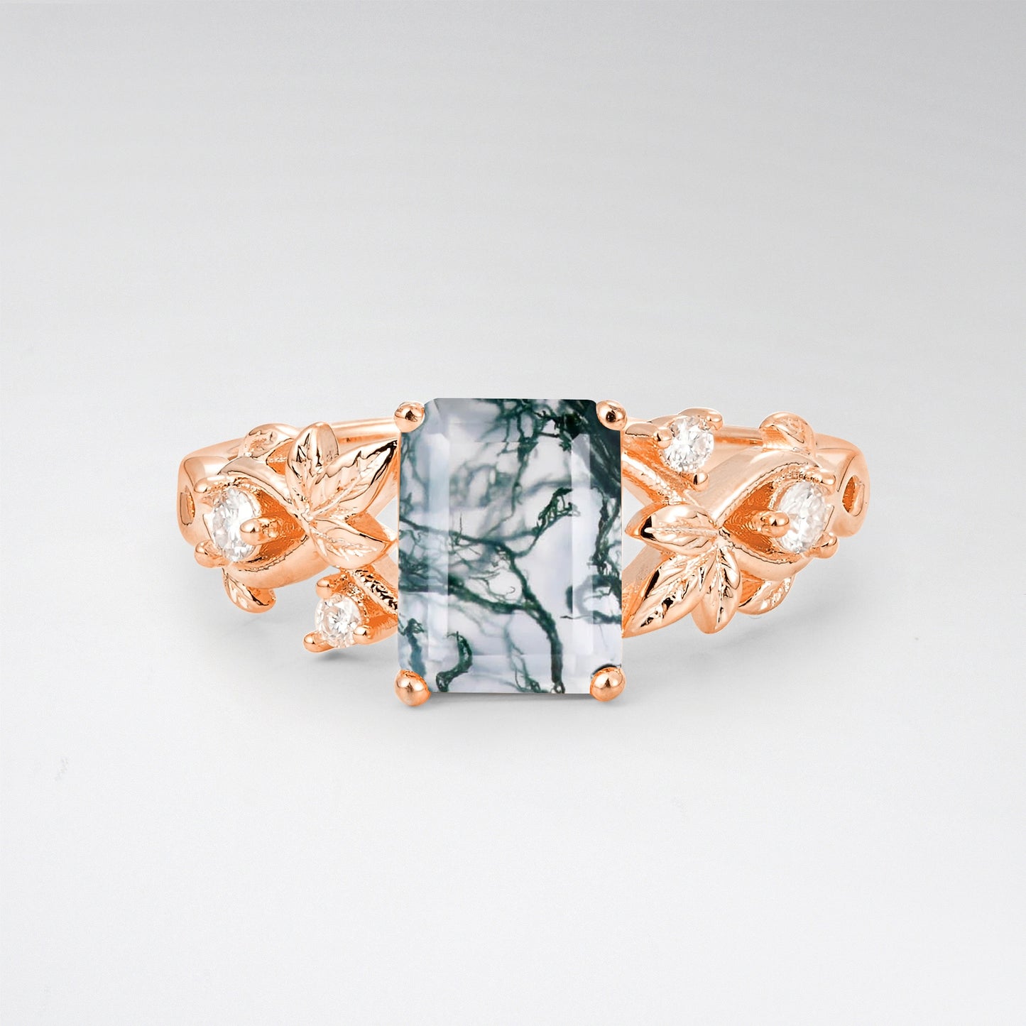 1.5CT Nature-Inspired Emerald Cut Moss Agate Engament Ring - Additional view