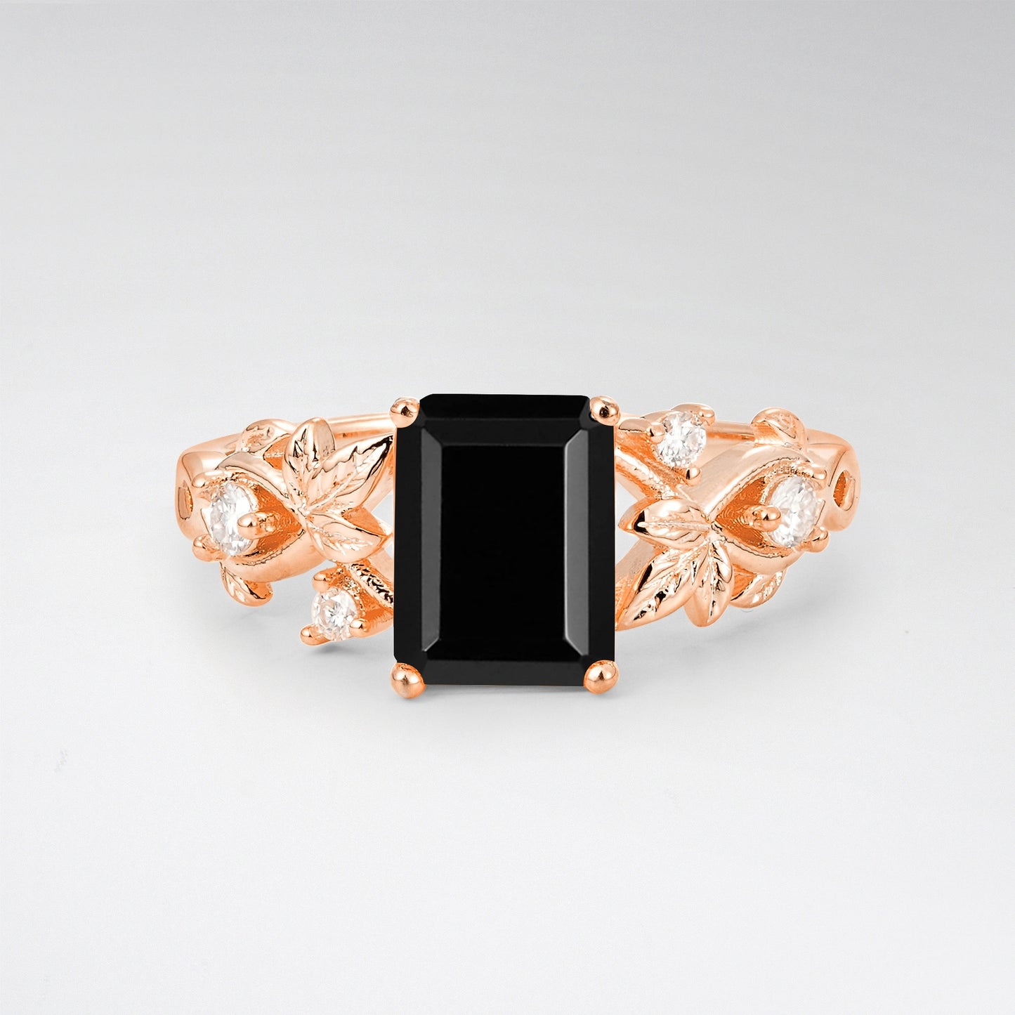 1.5CT Nature-Inspired Emerald Cut Black Onyx Engament Ring - Additional view