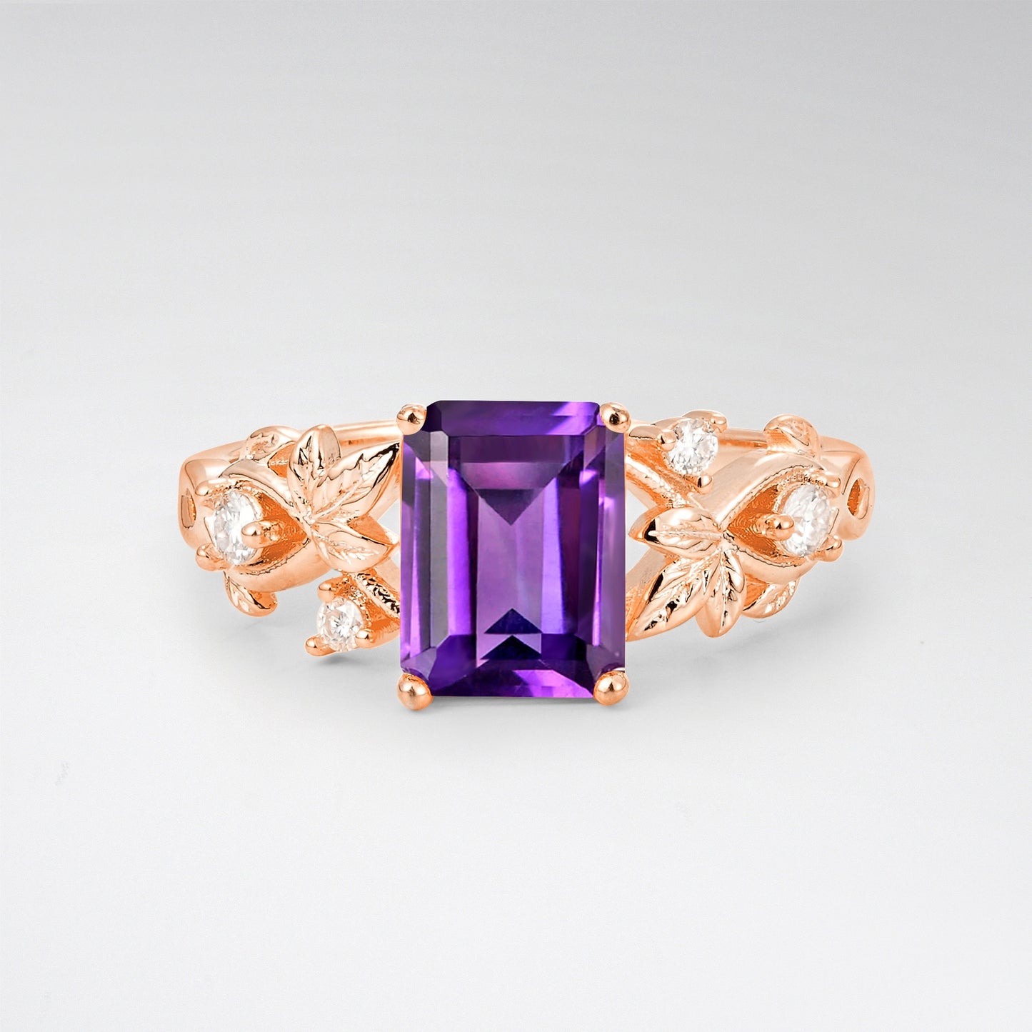 1.5CT Nature-Inspired Emerald Cut Amethyst Engament Ring - Additional view