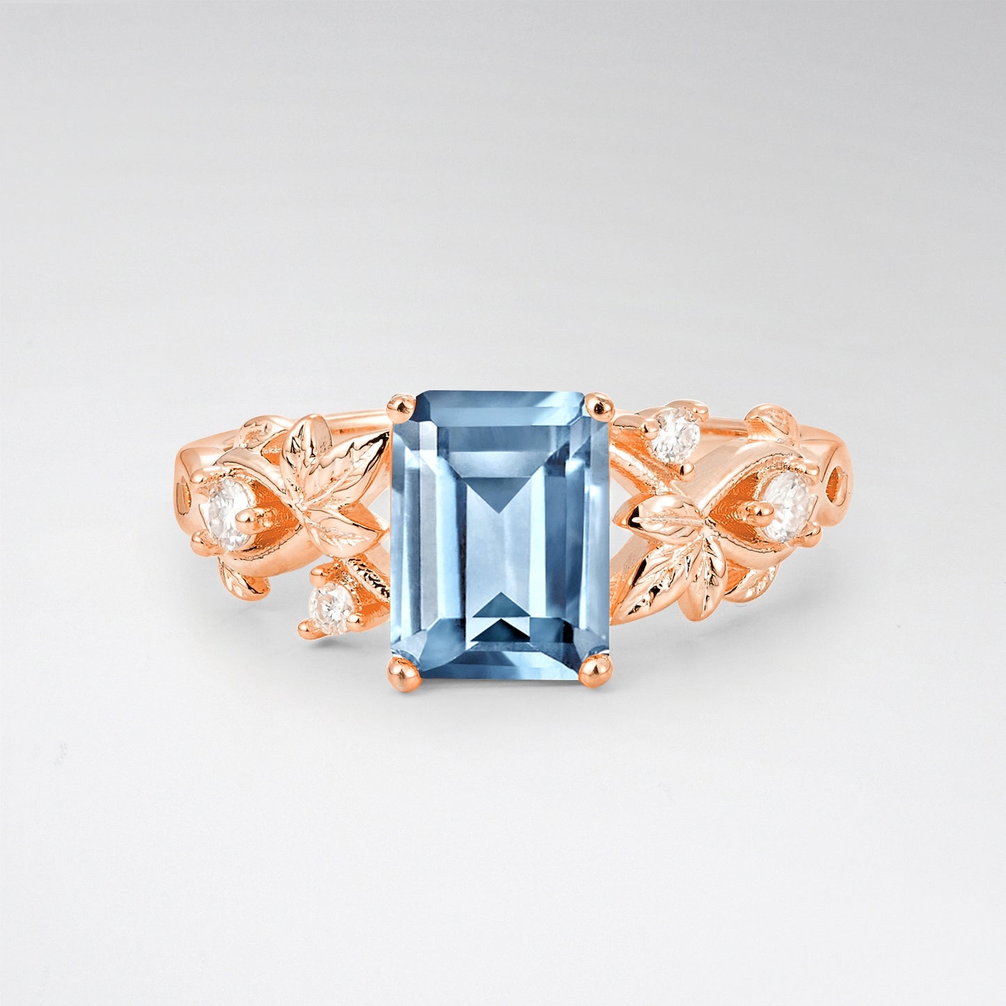 1.5CT Nature-Inspired Emerald Cut Aquamarine Engament Ring - Additional view
