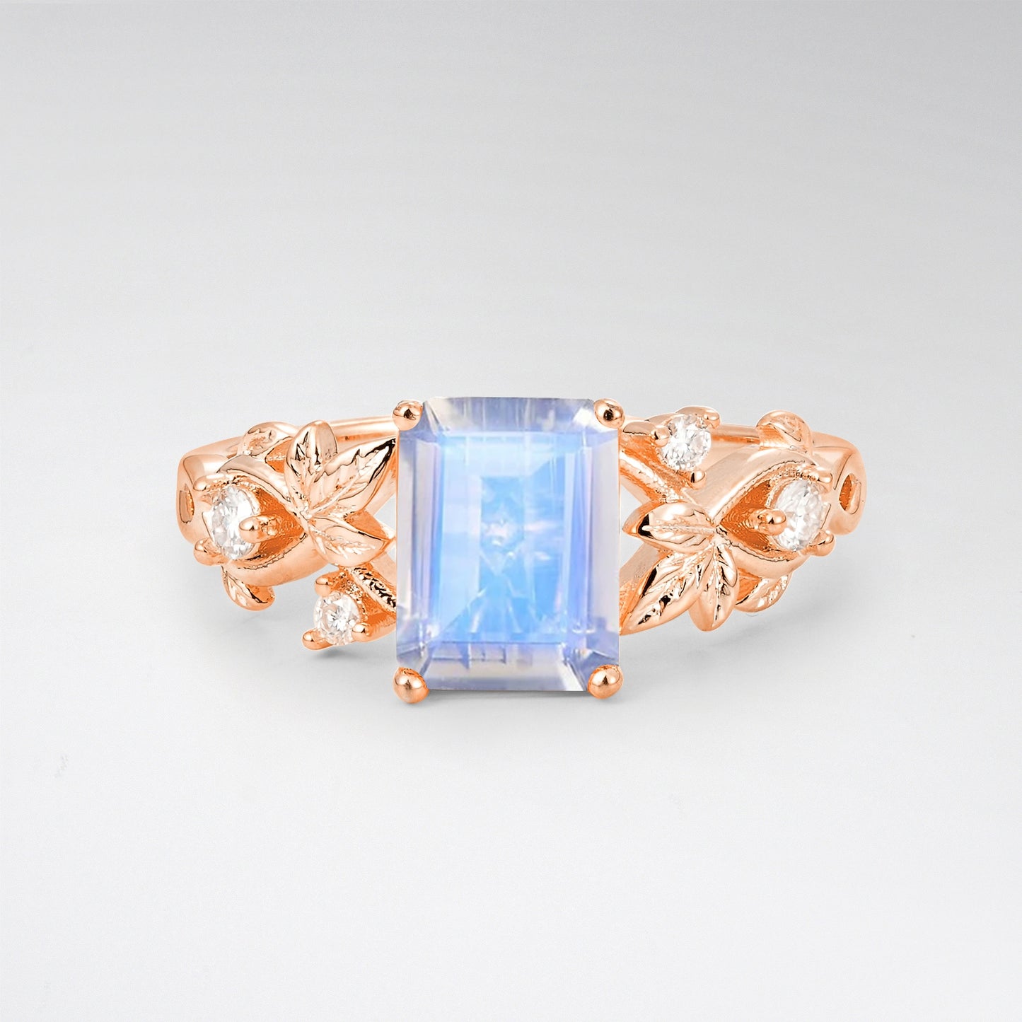 1.5CT Nature-Inspired Emerald Cut Moonstone Engament Ring - Additional view