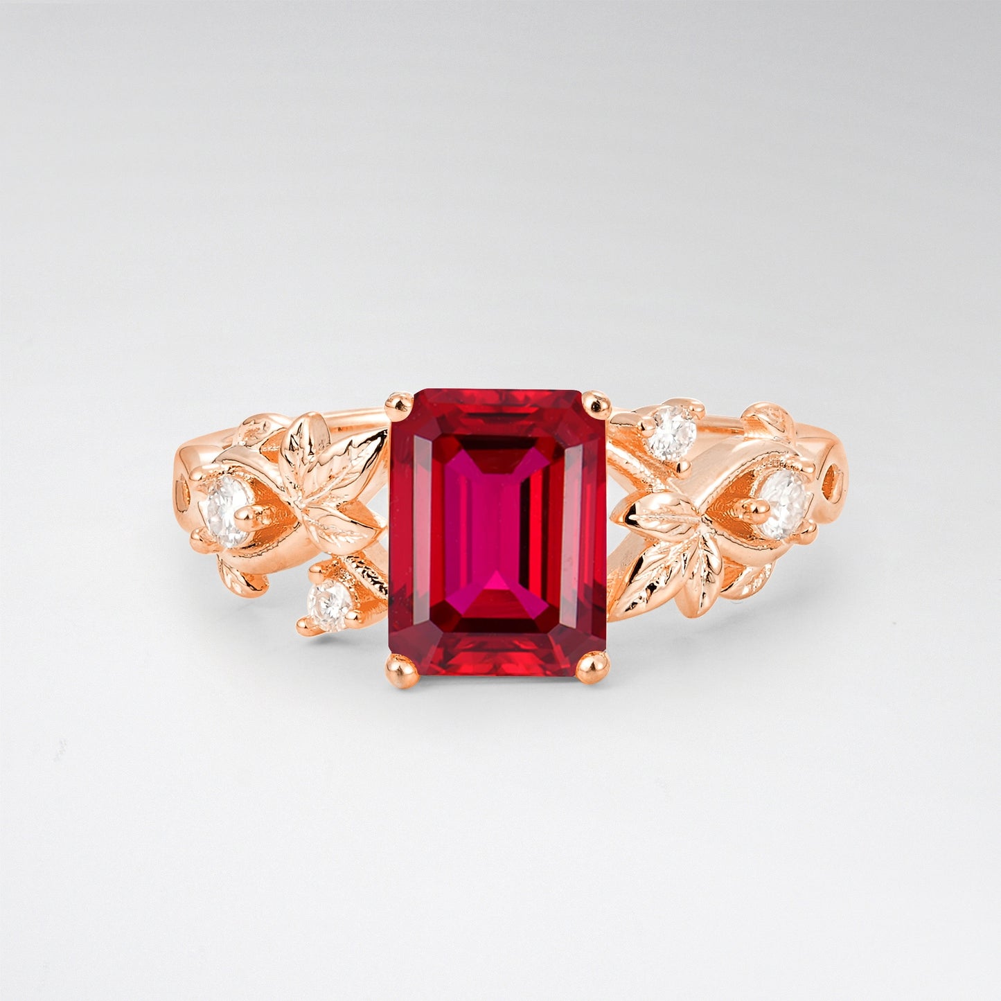 1.5CT Nature-Inspired Emerald Cut Ruby Engament Ring - Additional view