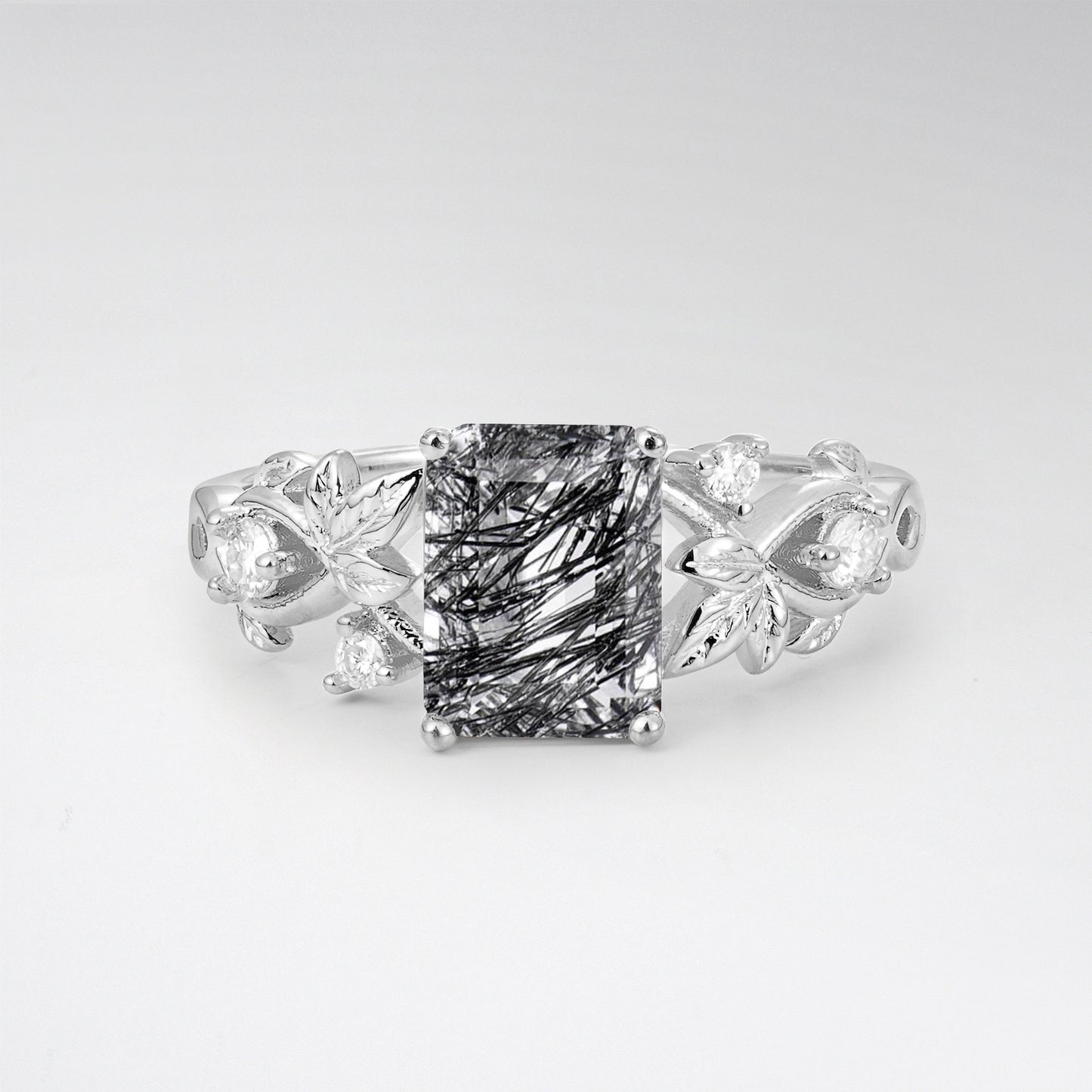1.5CT Nature-Inspired Emerald Cut Black Rutilated Quartz Engament Ring - Additional view