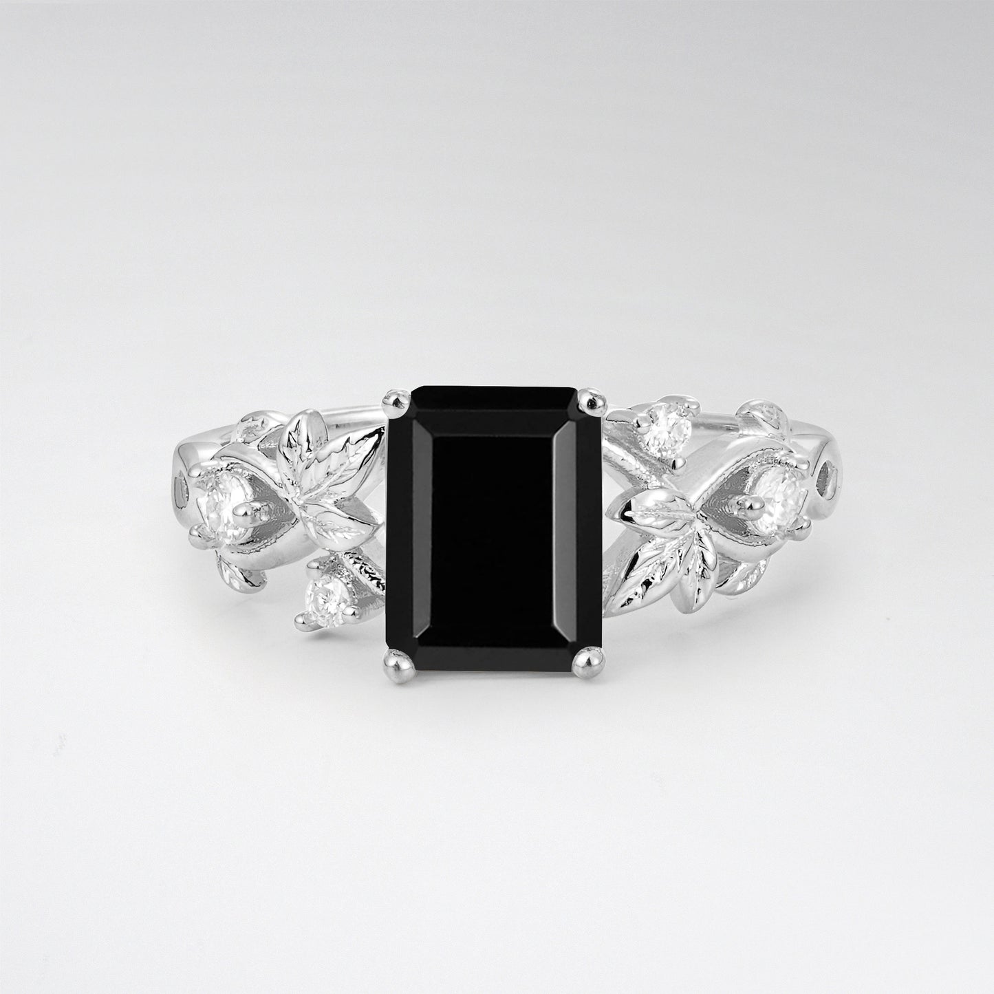 1.5CT Nature-Inspired Emerald Cut Black Onyx Engament Ring - Additional view