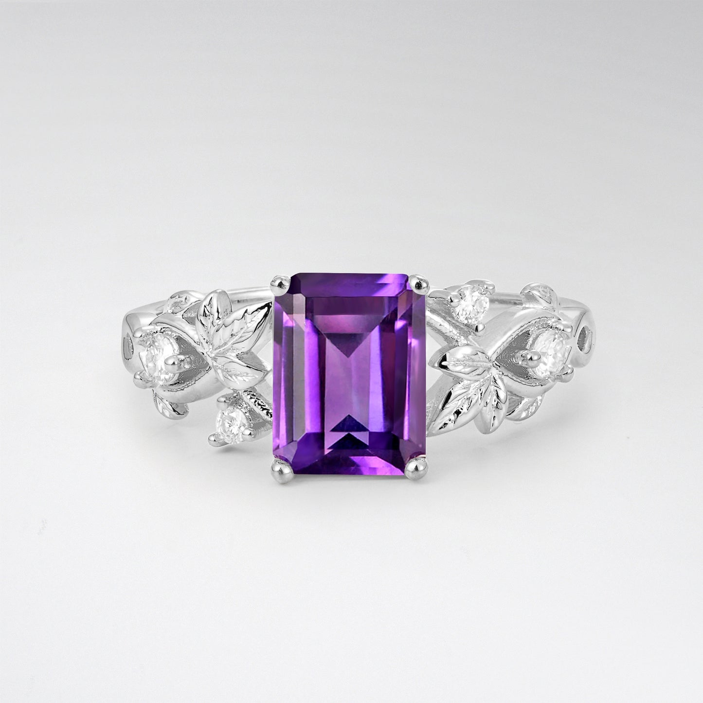 1.5CT Nature-Inspired Emerald Cut Amethyst Engament Ring - Additional view