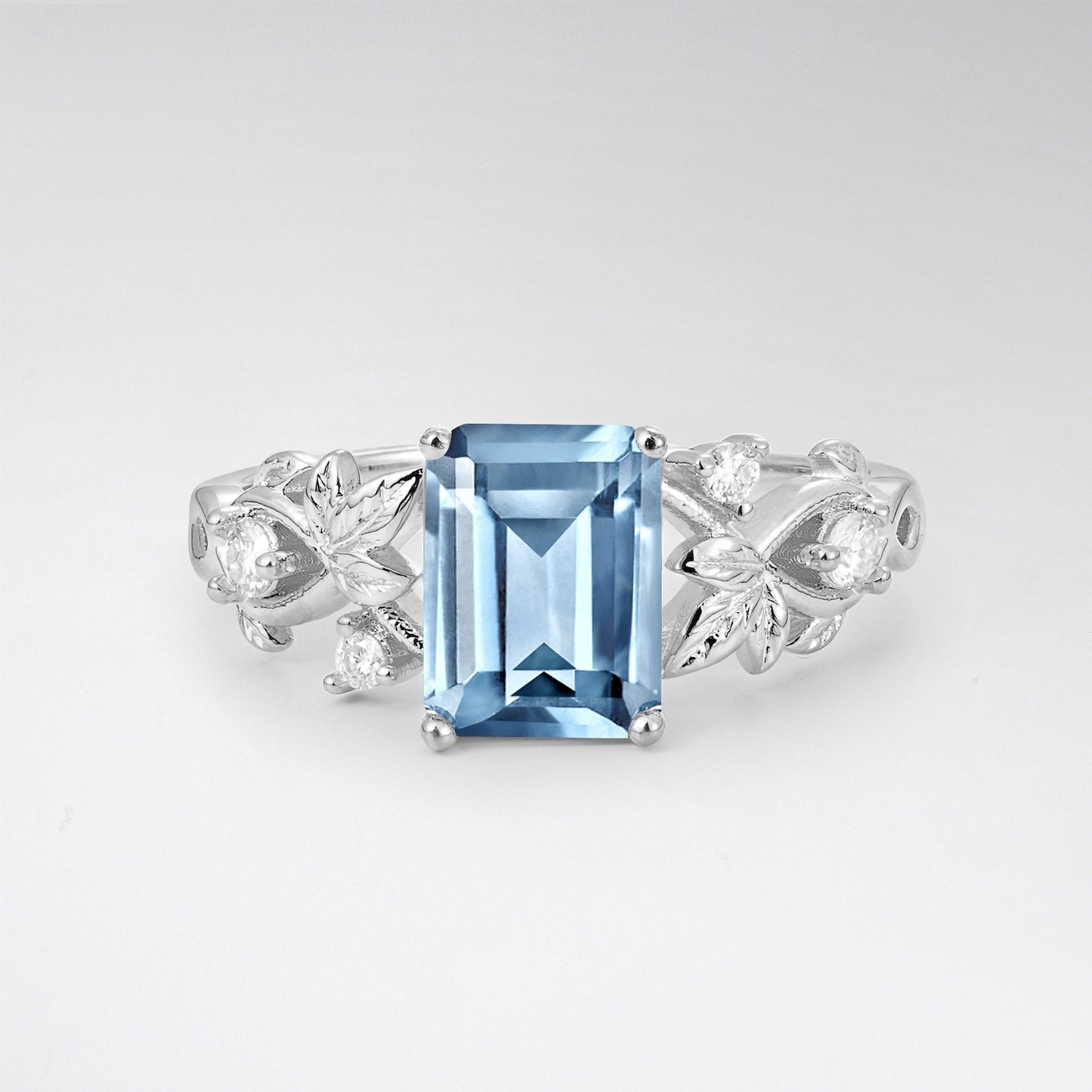 1.5CT Nature-Inspired Emerald Cut Aquamarine Engament Ring - Additional view