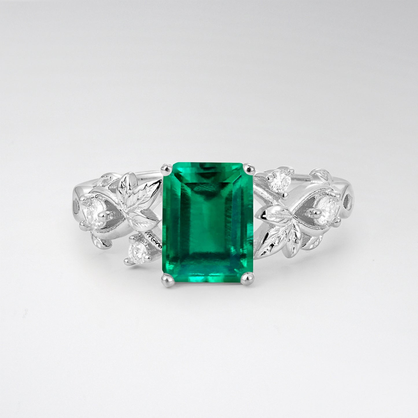 1.5CT Nature-Inspired Emerald Cut Emerald Engament Ring - Additional view