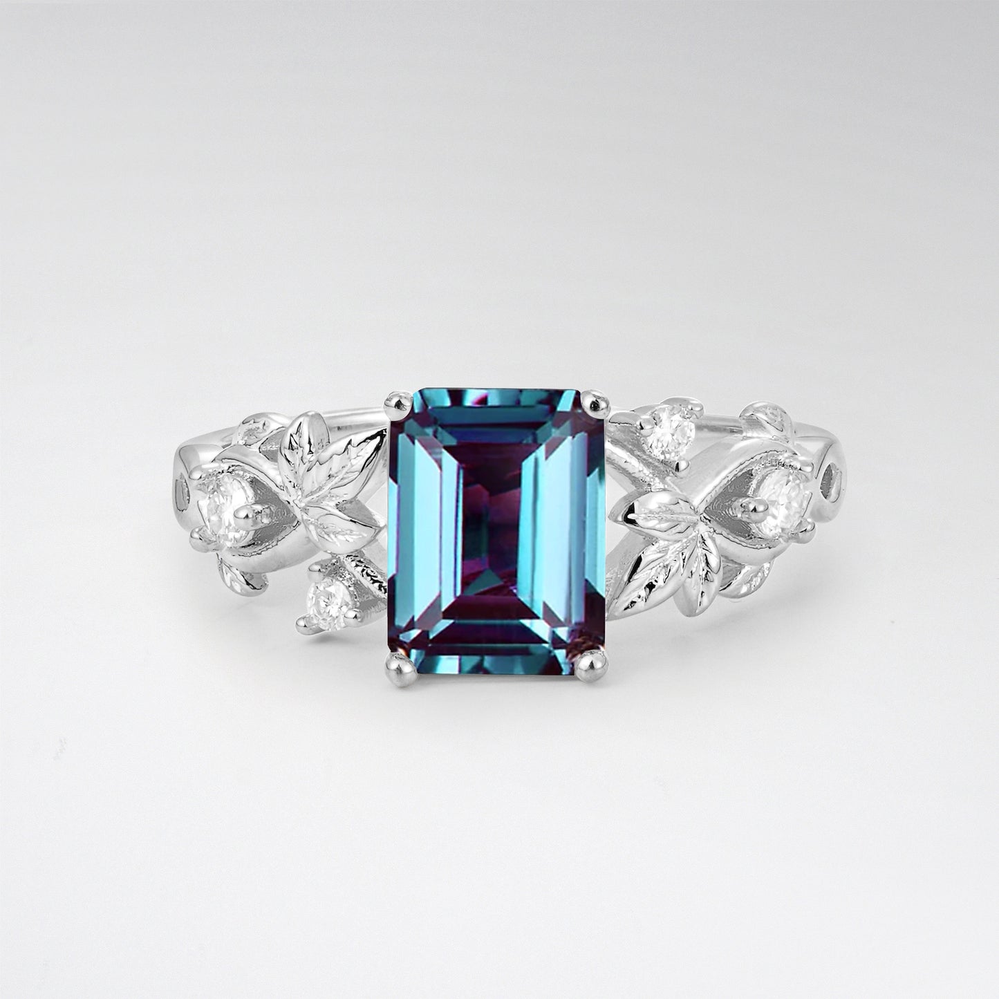 1.5CT Nature-Inspired Emerald Cut Alexandrite Engament Ring - Additional view