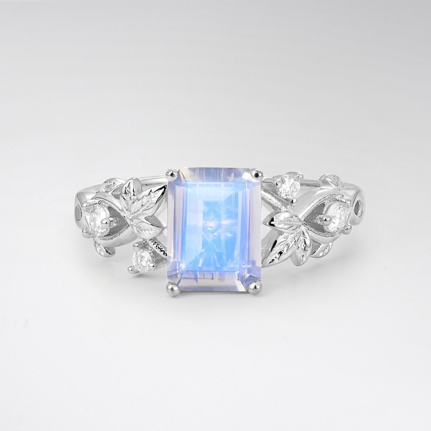 1.5CT Nature-Inspired Emerald Cut Moonstone Engament Ring - Additional view