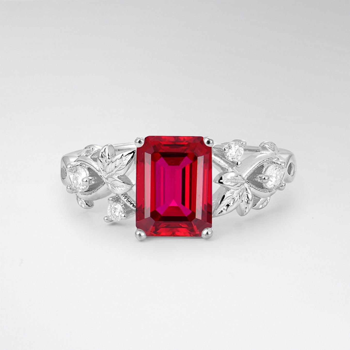 1.5CT Nature-Inspired Emerald Cut Ruby Engament Ring - Additional view