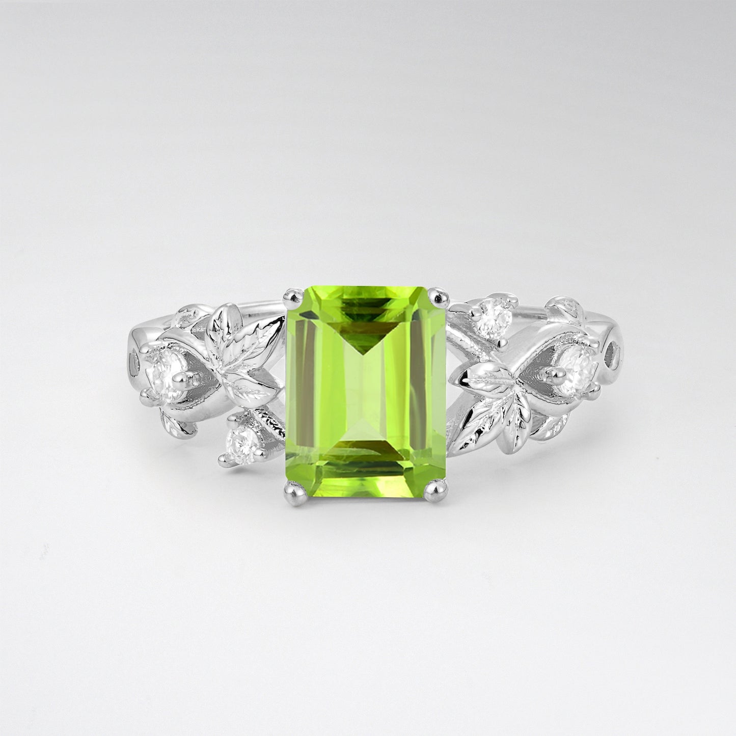 1.5CT Nature-Inspired Emerald Cut Peridot Engament Ring - Additional view