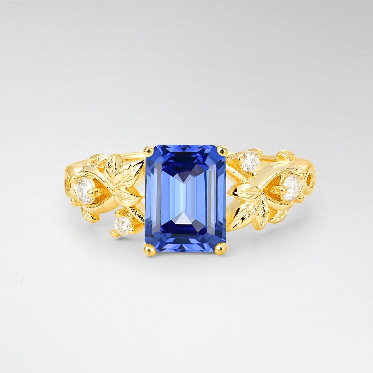 1.5CT Nature-Inspired Emerald Cut Sapphire Engament Ring - Additional view