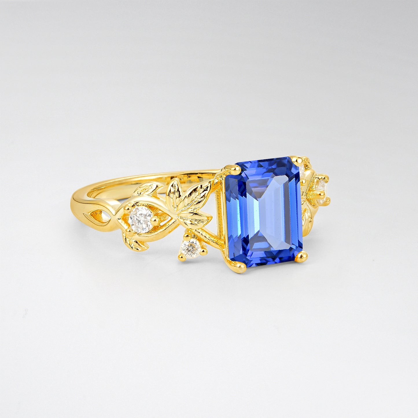 1.5CT Nature-Inspired Emerald Cut Sapphire Engament Ring - Additional view