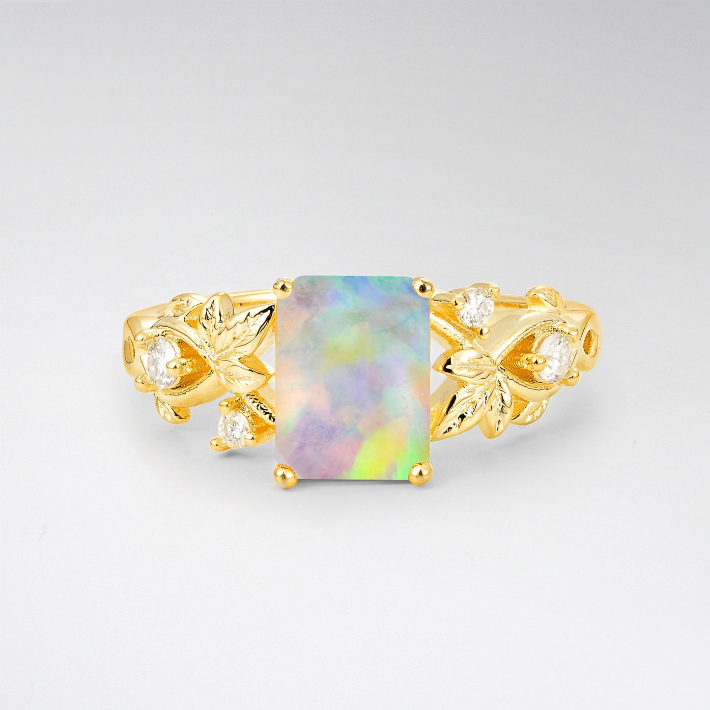 1.5CT Nature-Inspired Emerald Cut Opal Engament Ring - Additional view