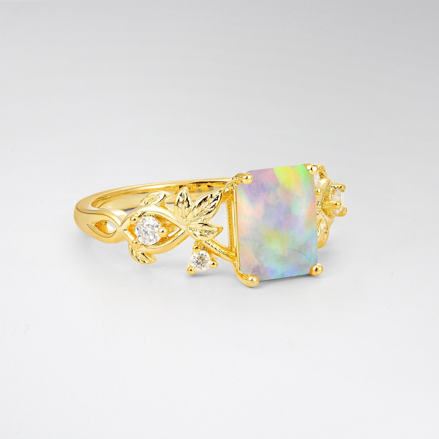 1.5CT Nature-Inspired Emerald Cut Opal Engament Ring - Additional view