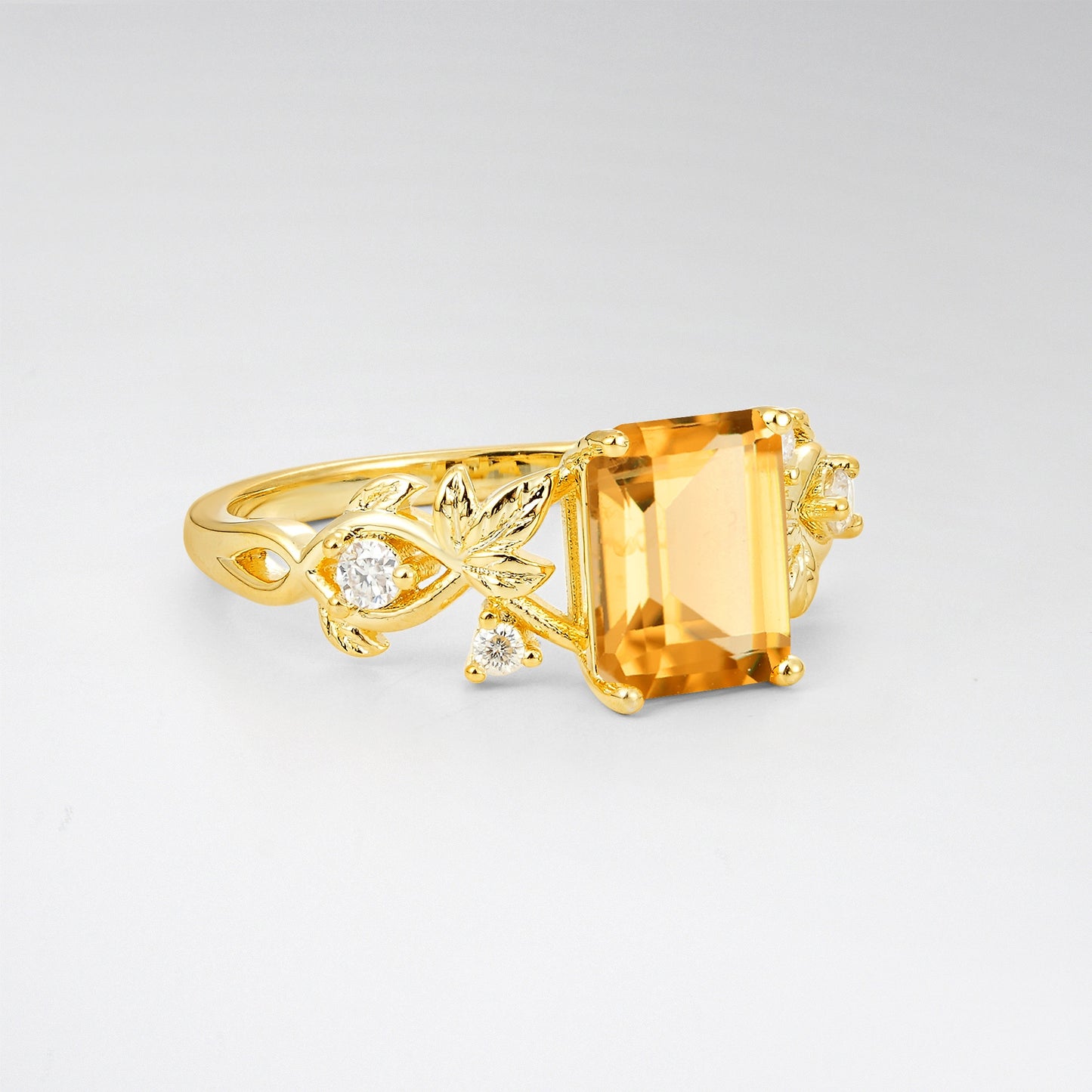 1.5CT Nature-Inspired Emerald Cut Citrine Engament Ring - Additional view