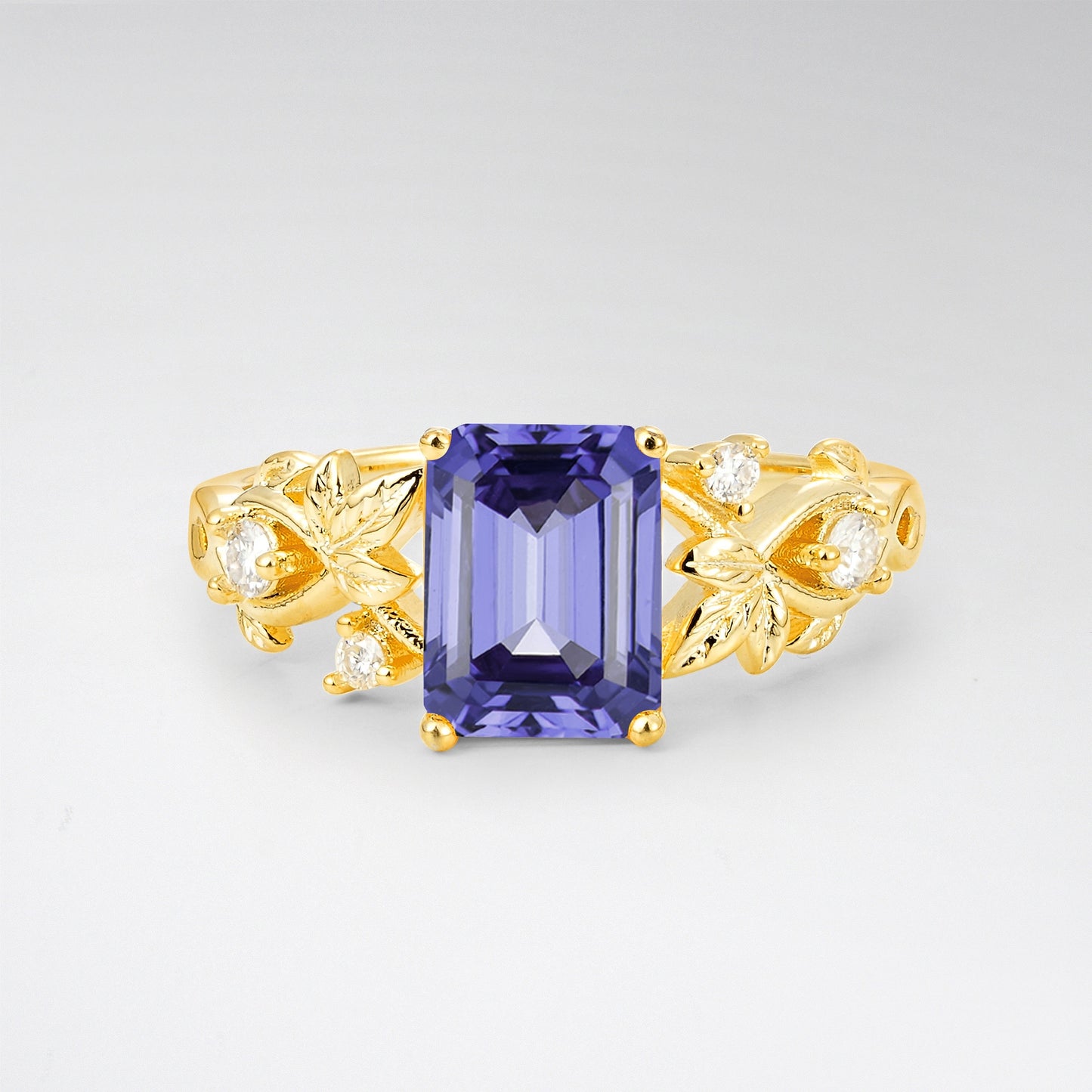 1.5CT Nature-Inspired Emerald Cut Tanzanite Engament Ring - Additional view