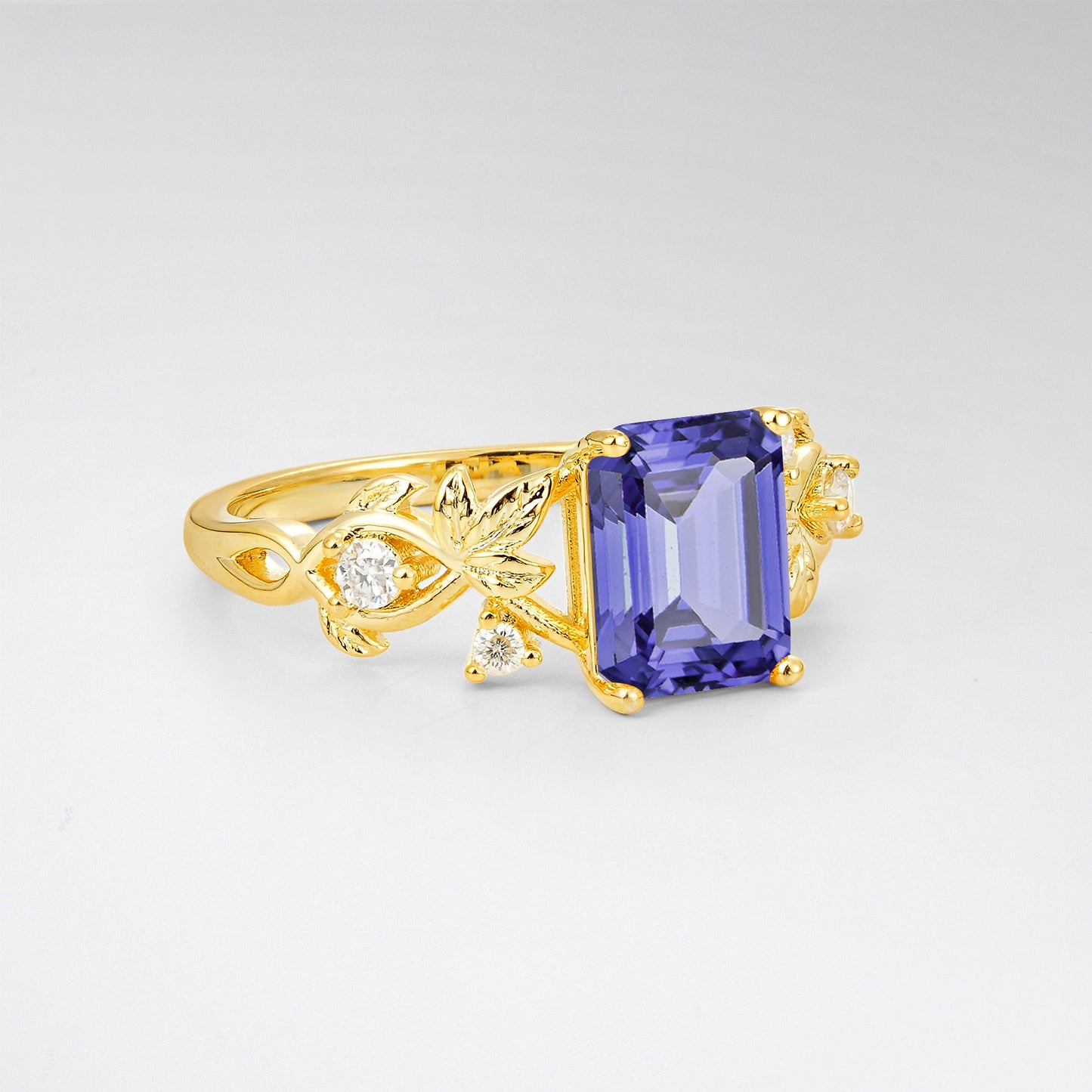 1.5CT Nature-Inspired Emerald Cut Tanzanite Engament Ring - Additional view